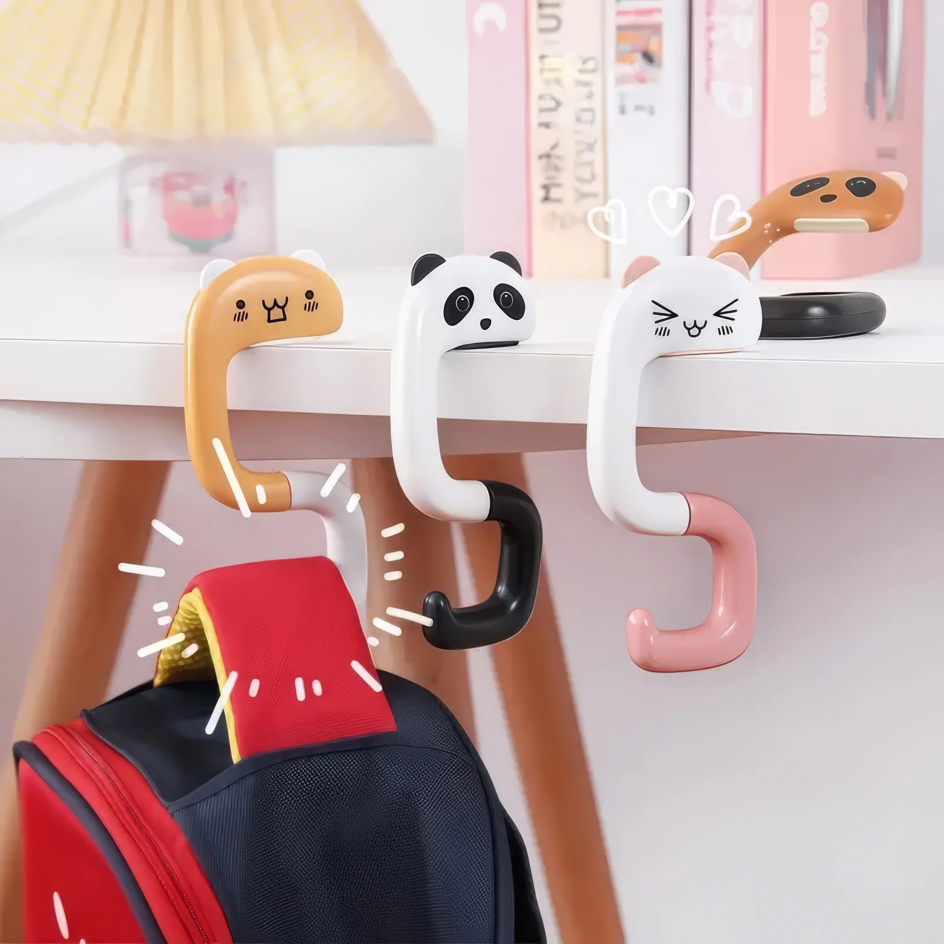 1 gancio per borsa rosa, gancio per borsa portatile, gancio in plastica leggera, adatto per ufficio e viaggi, gancio per borsa carino