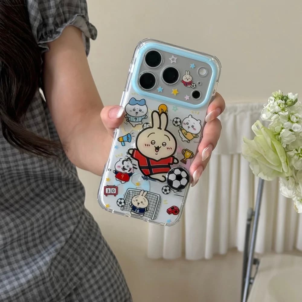 Kawaii Cartoon Rabbit Phone Case For iPhone 17 16 15 16 Pro 15 Pro 17 Pro Max Cover With 3D Stand Shockproof Cover For Apple 17