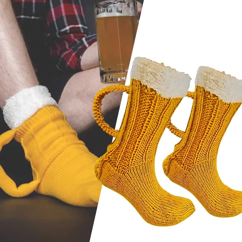 Calzini da birra lavorati a maglia divertenti da uomo unisex con manico artigianale Calzini da birra per zio grasso da donna per adulti