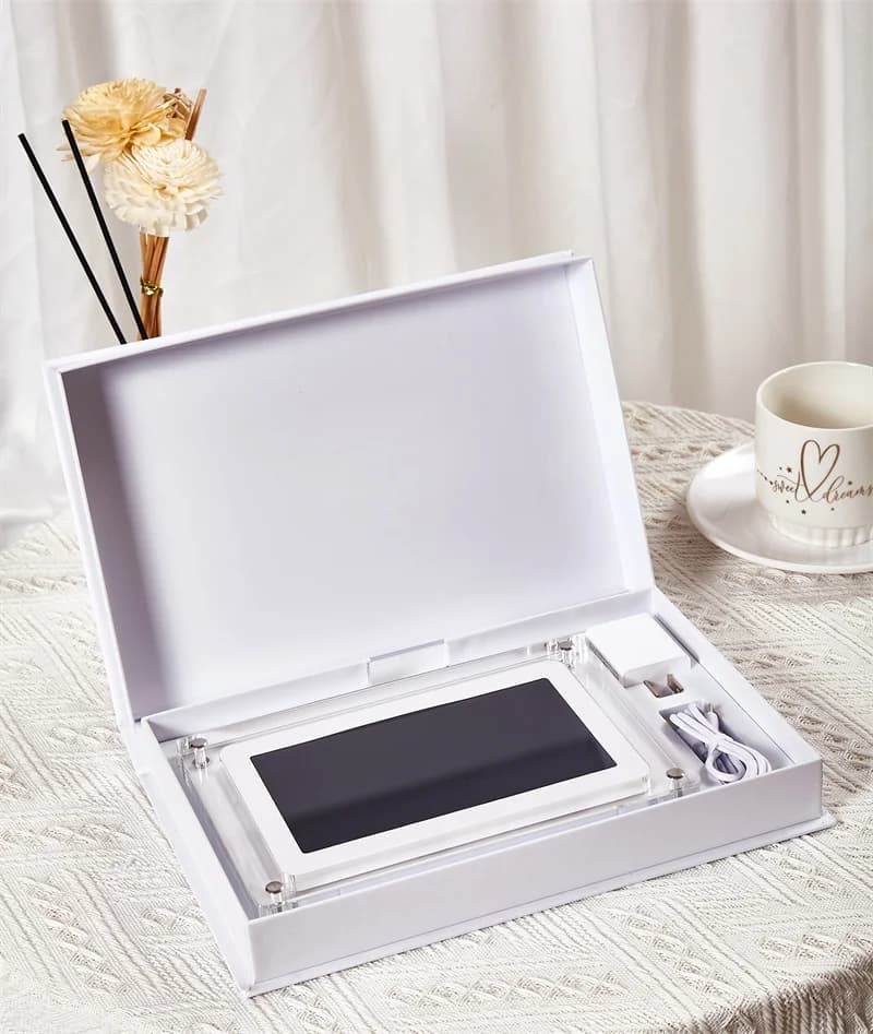 Fabbrica con supporto rimovibile cornice per foto digitale in acrilico da 5 pollici riproduci video photo music frame acrilico con memoria da 8GB
