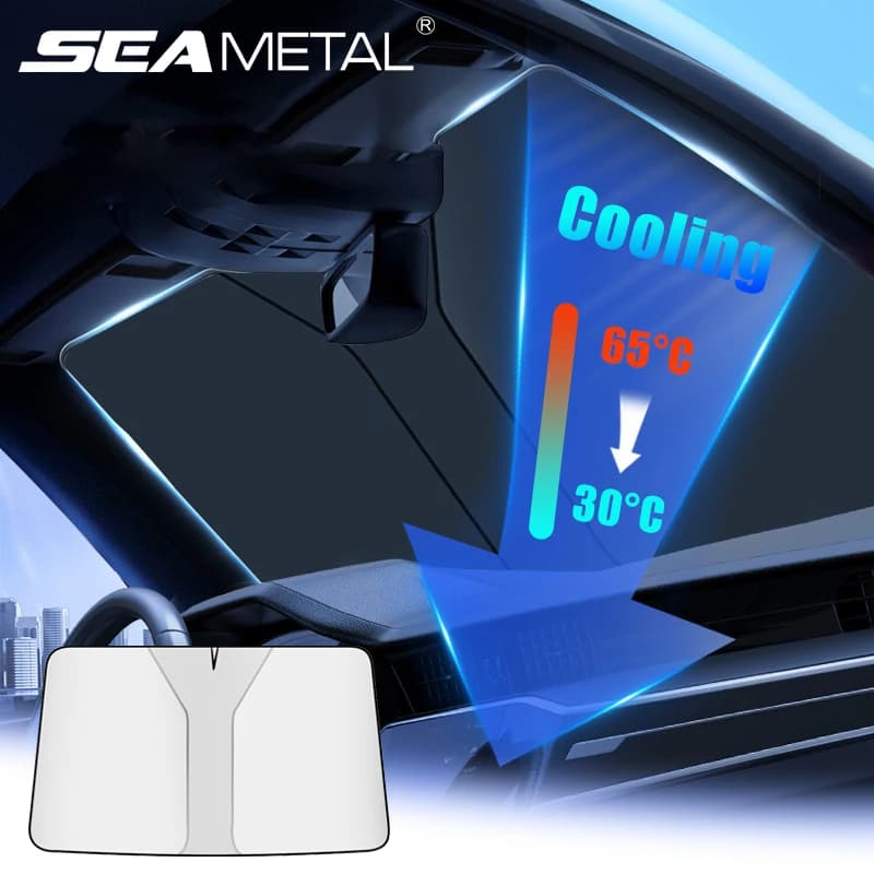 SEAMETAL Parabrezza per auto Parasole Pieghevole Finestrino anteriore Copertura di protezione solare Anti UV Raffreddamento estivo Tende parasole per auto