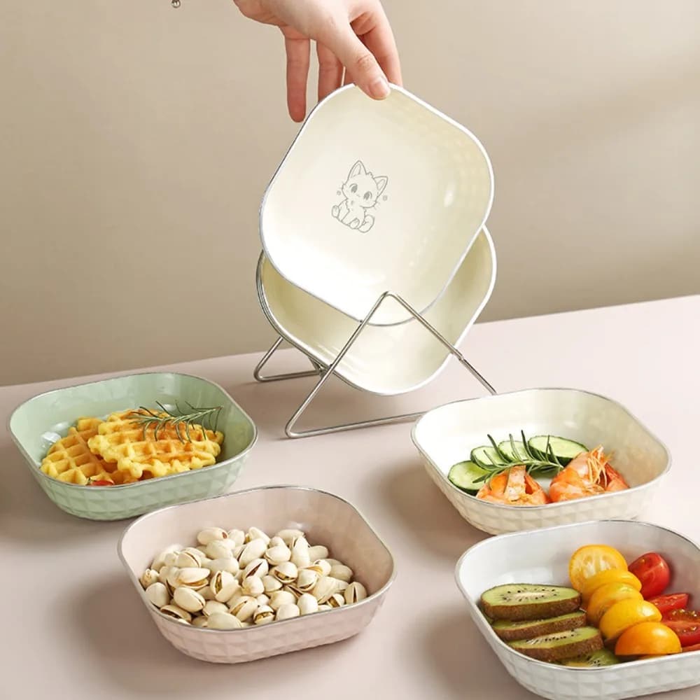 Cartoon Cat Bowl Food Grade Pet Feeding Dish Cute Plate for Cats Snacks Fruits Home Table Decor Kitchen Supplies