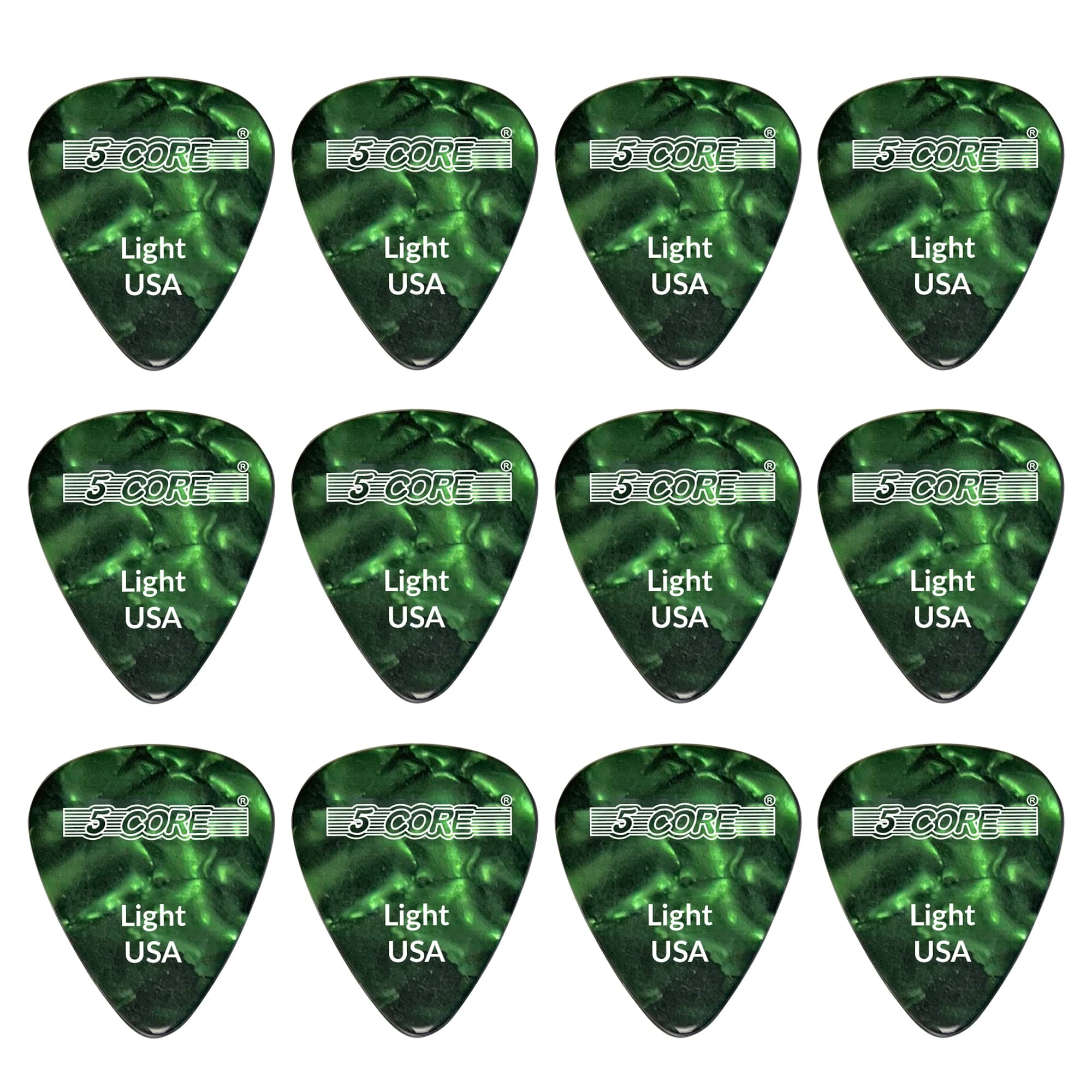 Plettri per chitarra 5 nuclei Indicatore di luce in celluloide Plettro da 0,46 mm - Basso elettrico acustico GREEN- G PICK L GR 12PK
