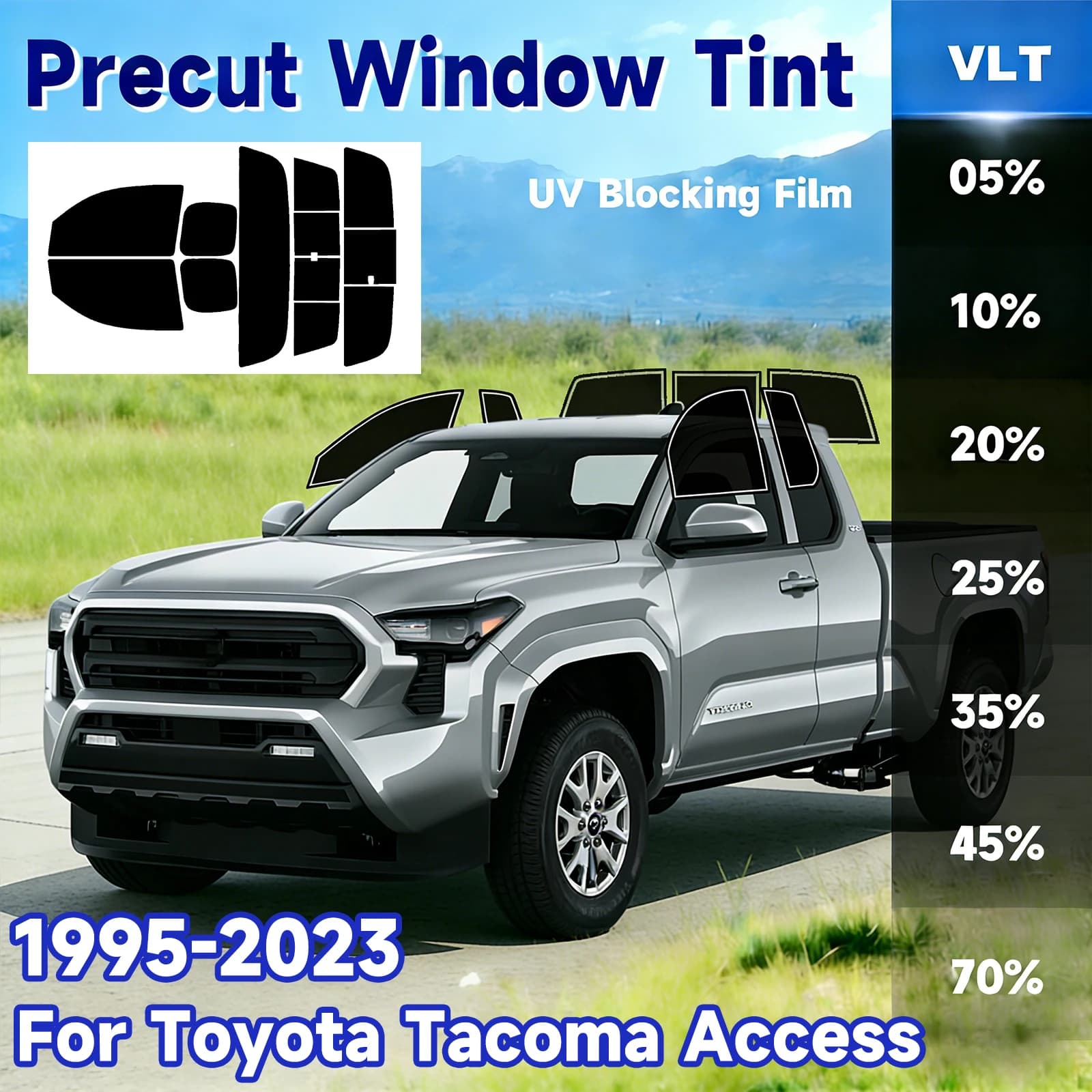 Precut Window Tint Car for Toyota Tacoma Access 1995-2023 Auto Sun Uv Blocking Heat 2Ply Window Protector Privacy Films Shade