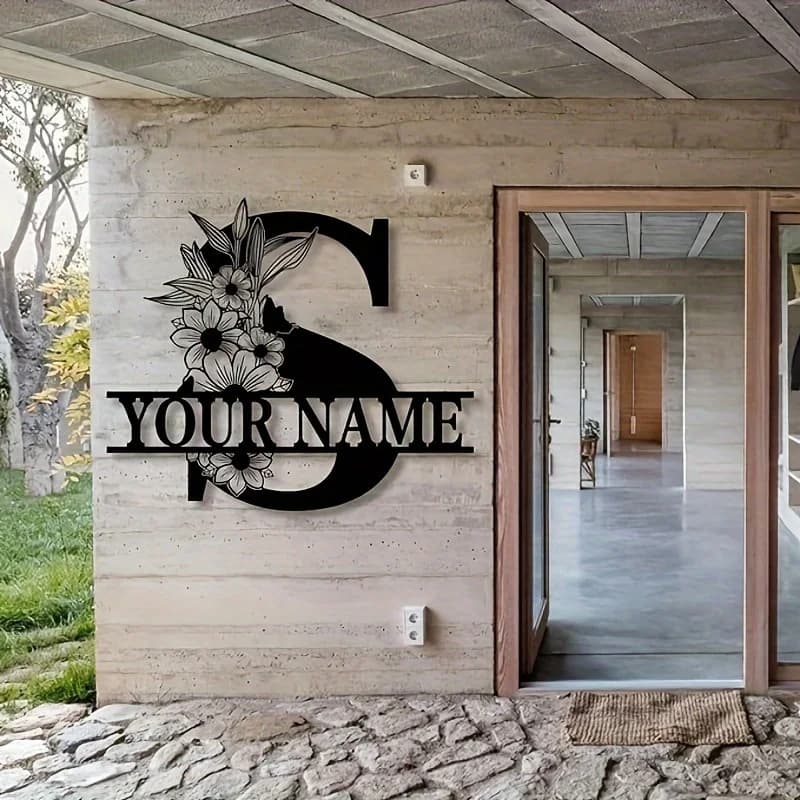 Teaches Floral Custom, Targa with Name in Flowers, Teach with Family Surname, Custom Name, Door Teach, Wall Decoration for Address