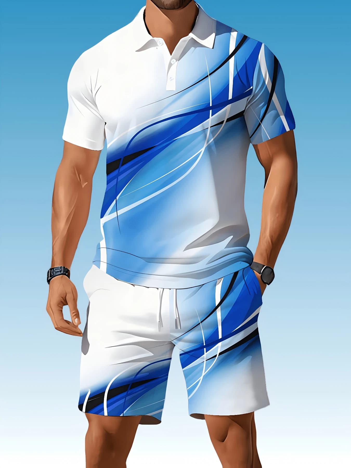 Fashion Men'S Polo Shirt Gradient Line Summer Short Sleeve TShirts Casual Daily Lapel Tops Tees Striped T Shirt for Man Clothing