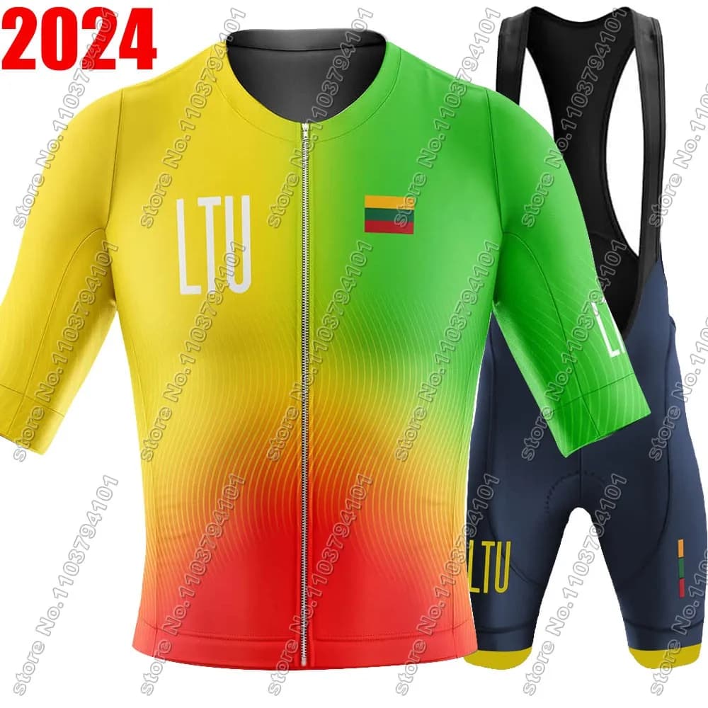 2024 lituania National Cycling Jersey Set Short Sleeve LTU Cycling Clothing Road Bike Shirts Bike Jumpsuit Shorts with MTB Wear Breasts