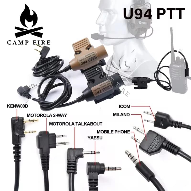 Adattatore per auricolare PTT tattico militare WADSN U94 per COMTAC Earmor Baofeng Kenwood Walkie Talkie Radio Motorola Midland ICOM YAES