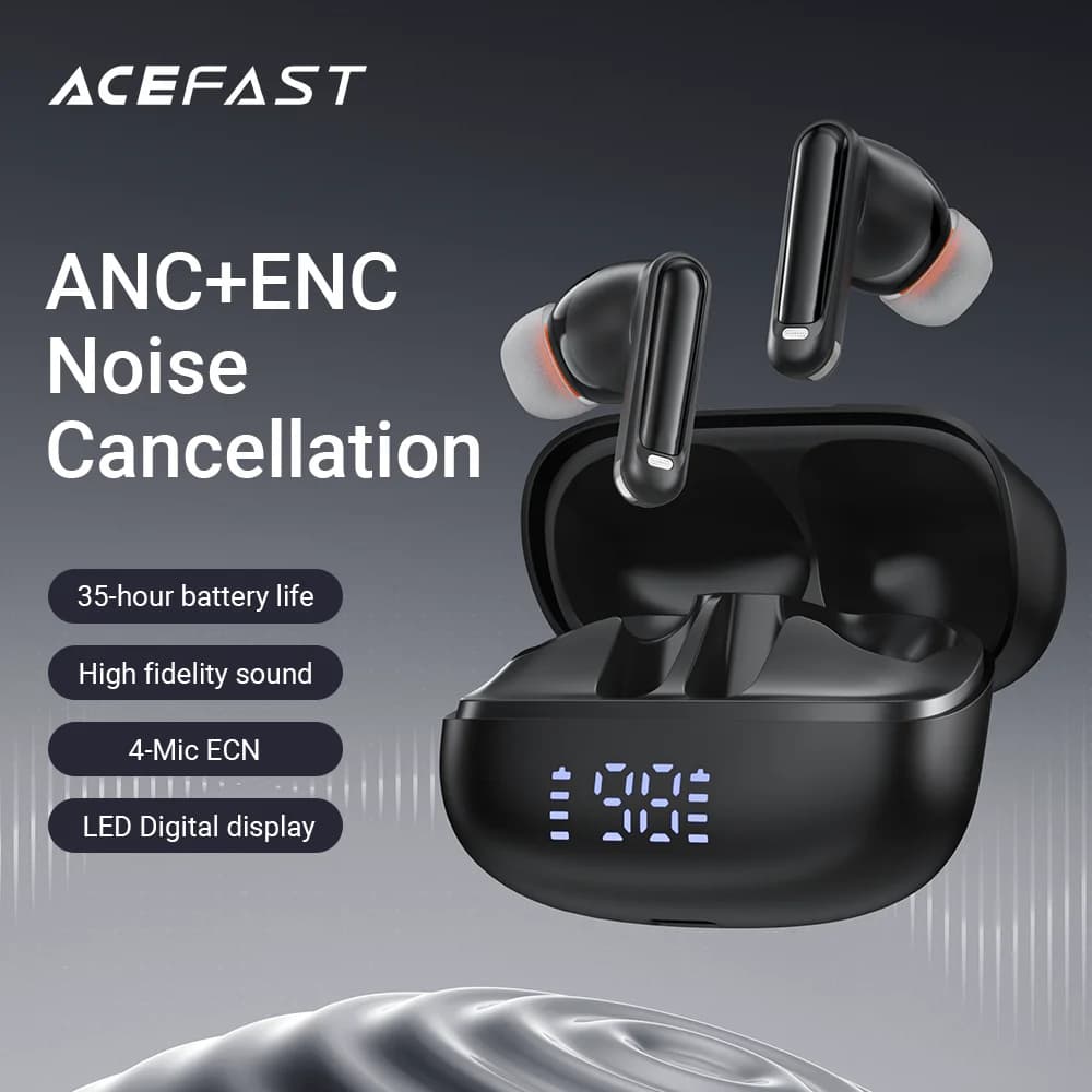 ACEFAST 4 Microphones ANC -35dB Deep Reduction Wireless Bluetooth 5.4 HiFi Stereo Music Sport ENC Calling 35H Battery Life