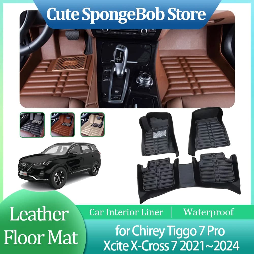 Car Leather Car Mat for Chery Chirey Tiggo 7 Pro Max Xcite X-Cross 7 2021 ~ 2025 Foot Lining Waterproof Accessories