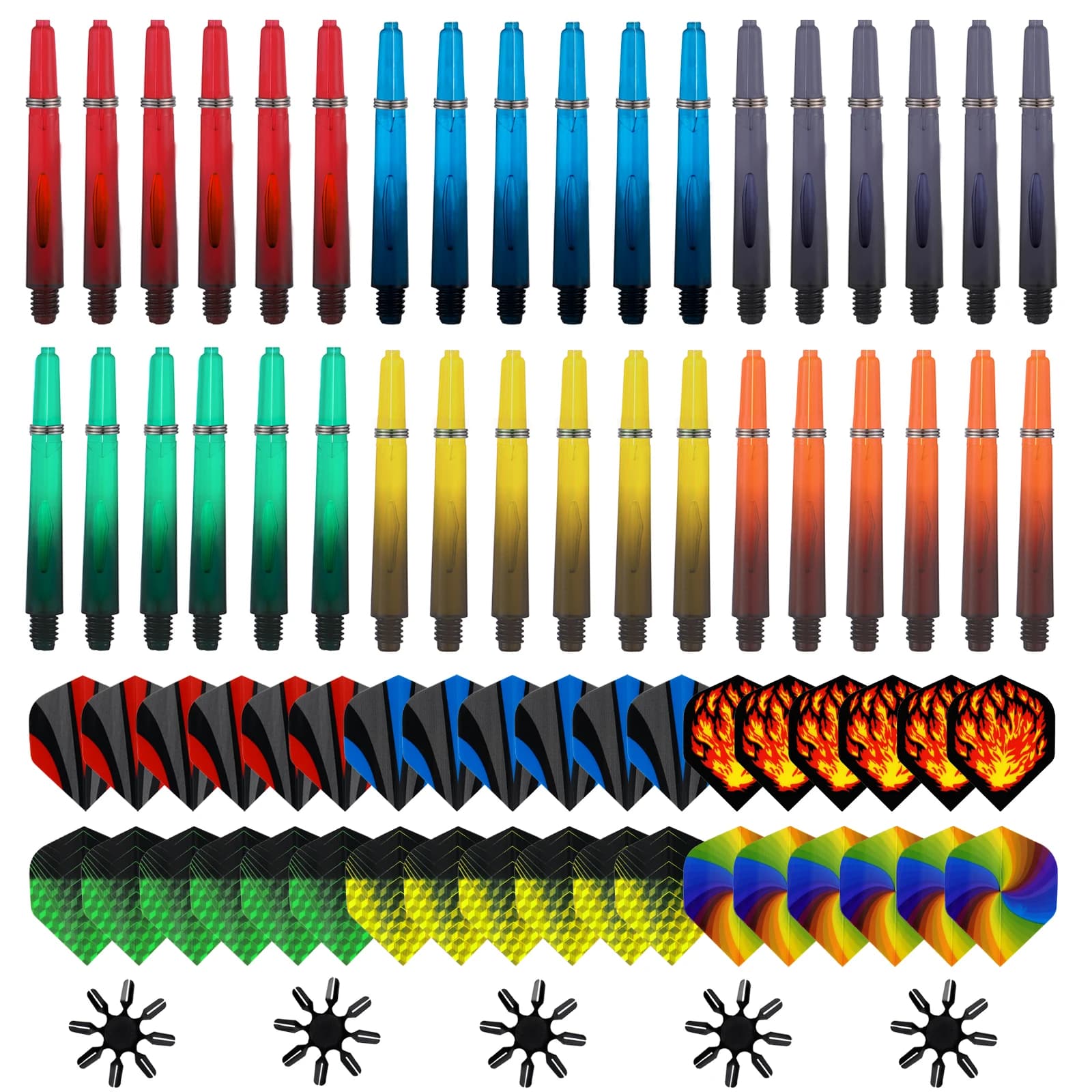 Huanqu Dart Accessories Set Includes a Total of 113 Pieces, Including: 36 Standard Pet Dart Wings, 36 Dart Shafts, 5 Dart Wing Protectors, 36 Spring Rings, Suitable for Various Darts, and Is Suitable for All Dart Players.