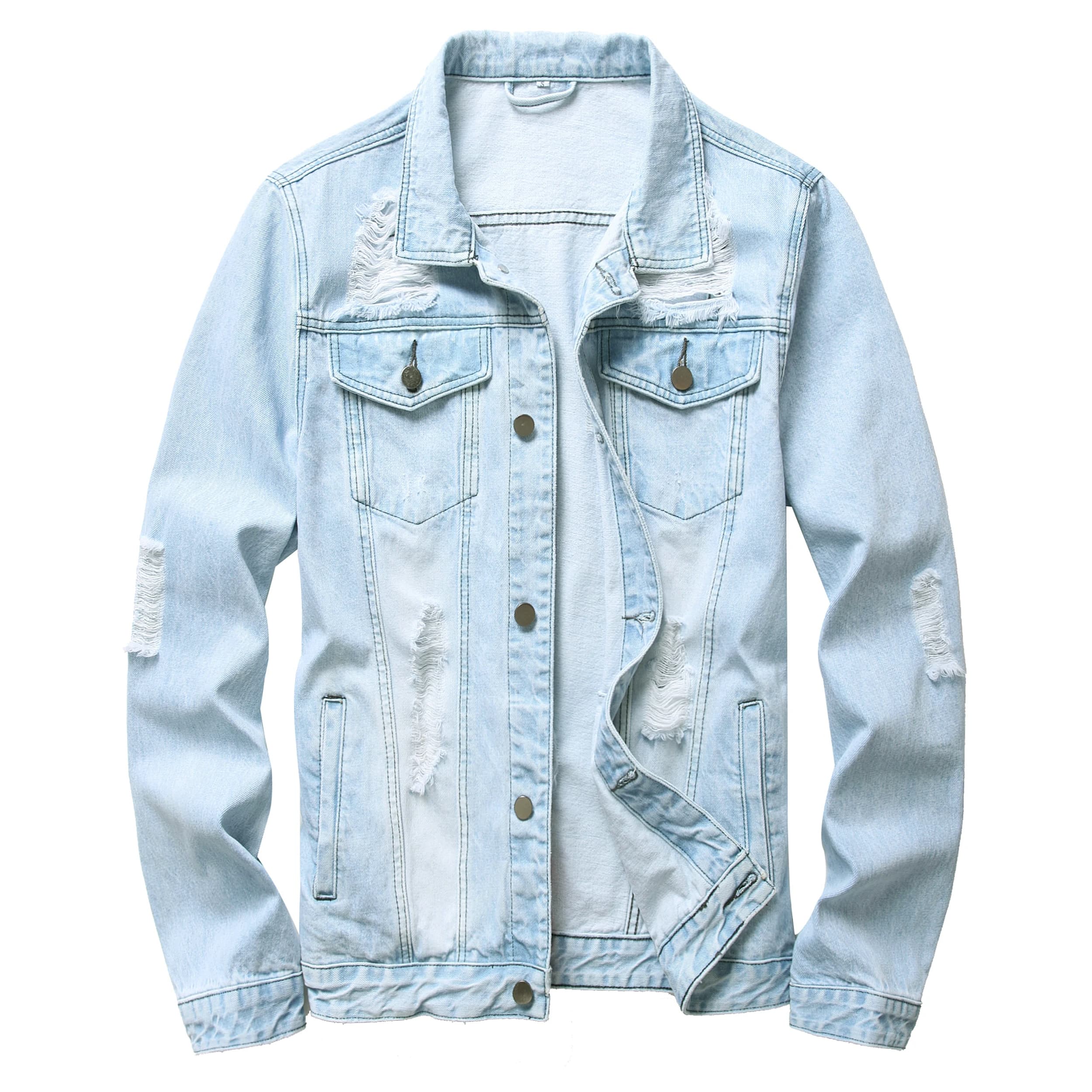 Men's Blue Ripped jeans jacket, classic fashion slim fit jacket LAM2015Llight
