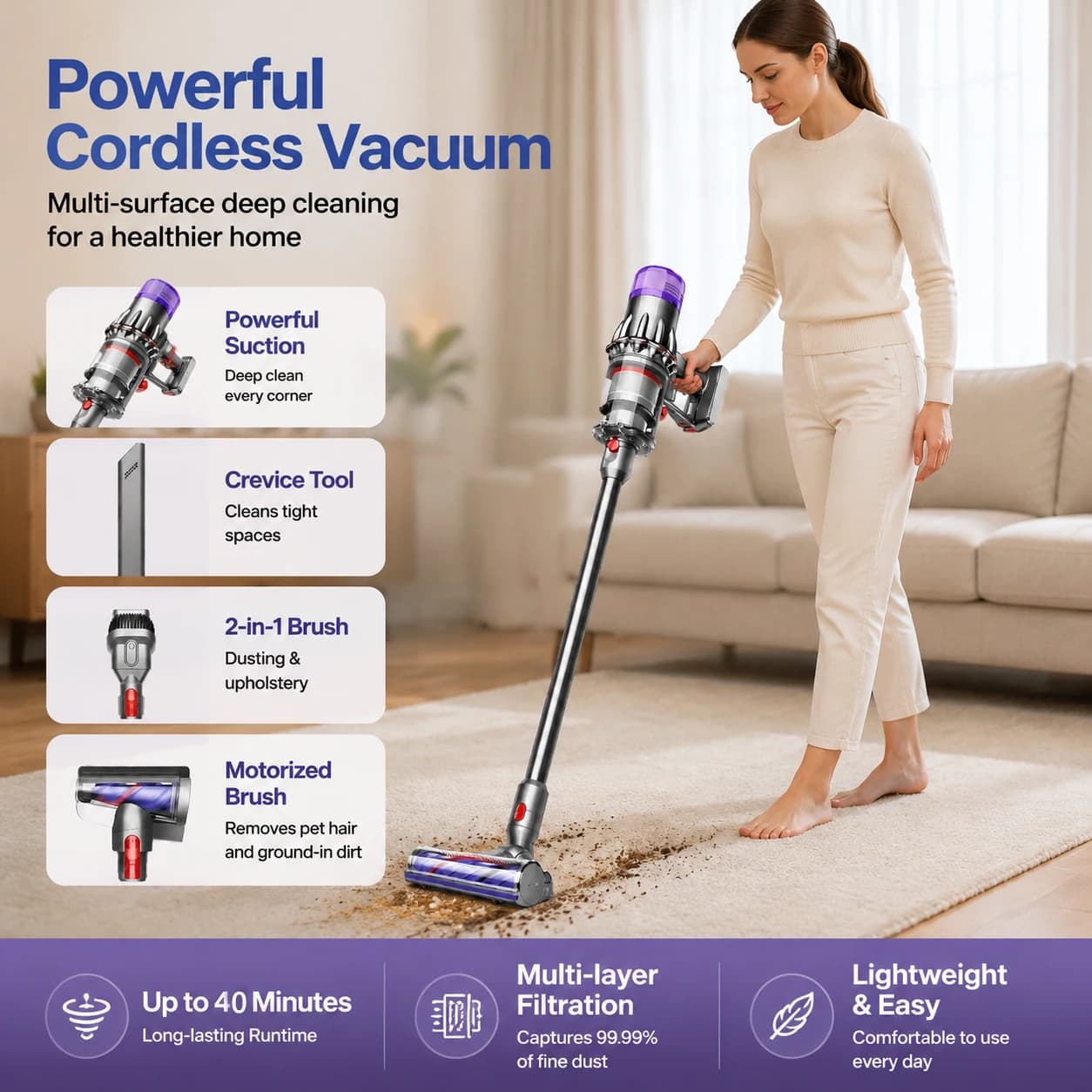 Dyson V9 Motorbar Cordless Vacuum Cleaner, Wireless Stick Vacuum with Powerful Suction, 3 Modes, Converts to Handheld, Up to 40 Min Runtime