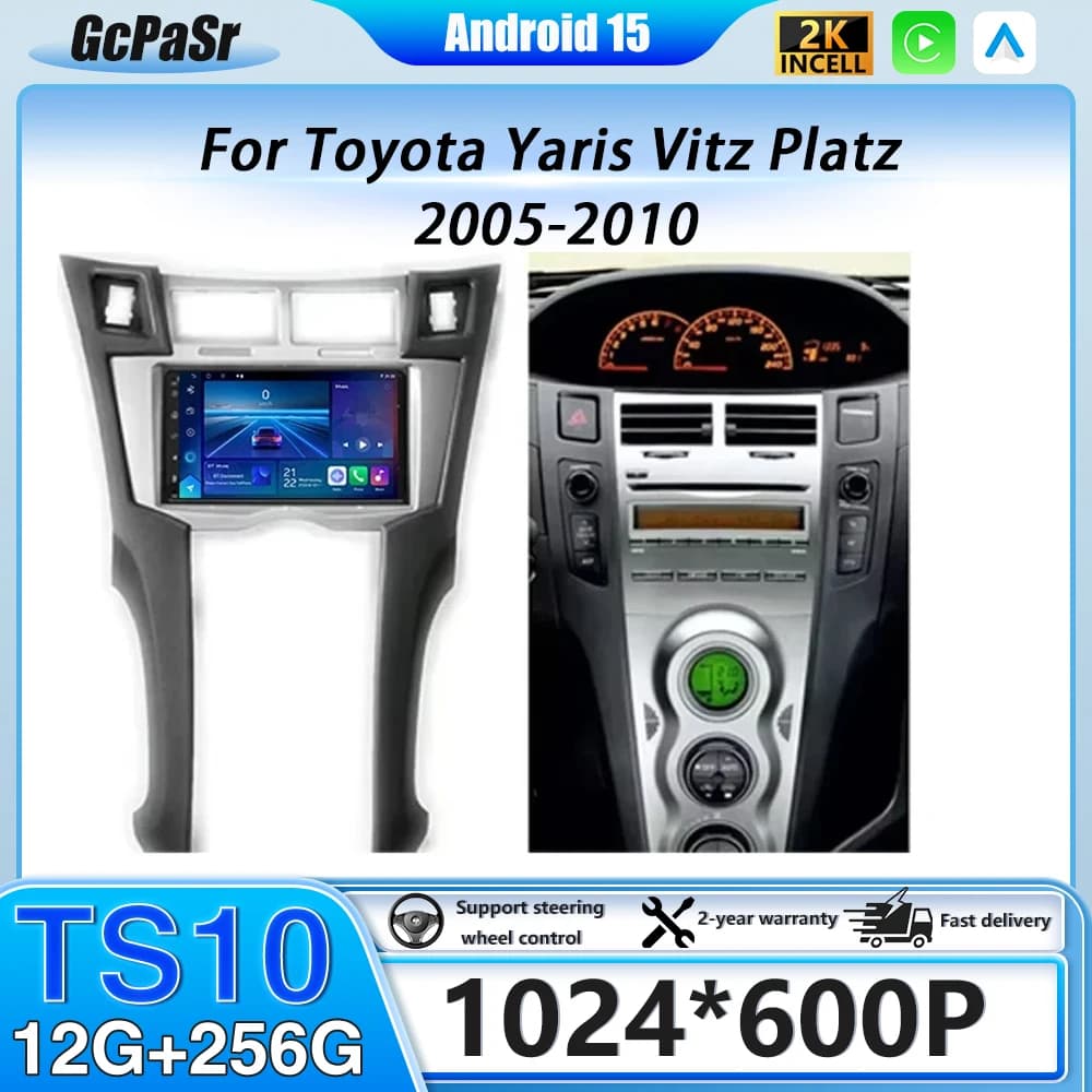 Auto for Toyota Yaris Vitz Platz 2005-2010 Android 16 Wireless CarPlay Autoradio Multimedia Navigation Video Reader Stereo 5G GPS