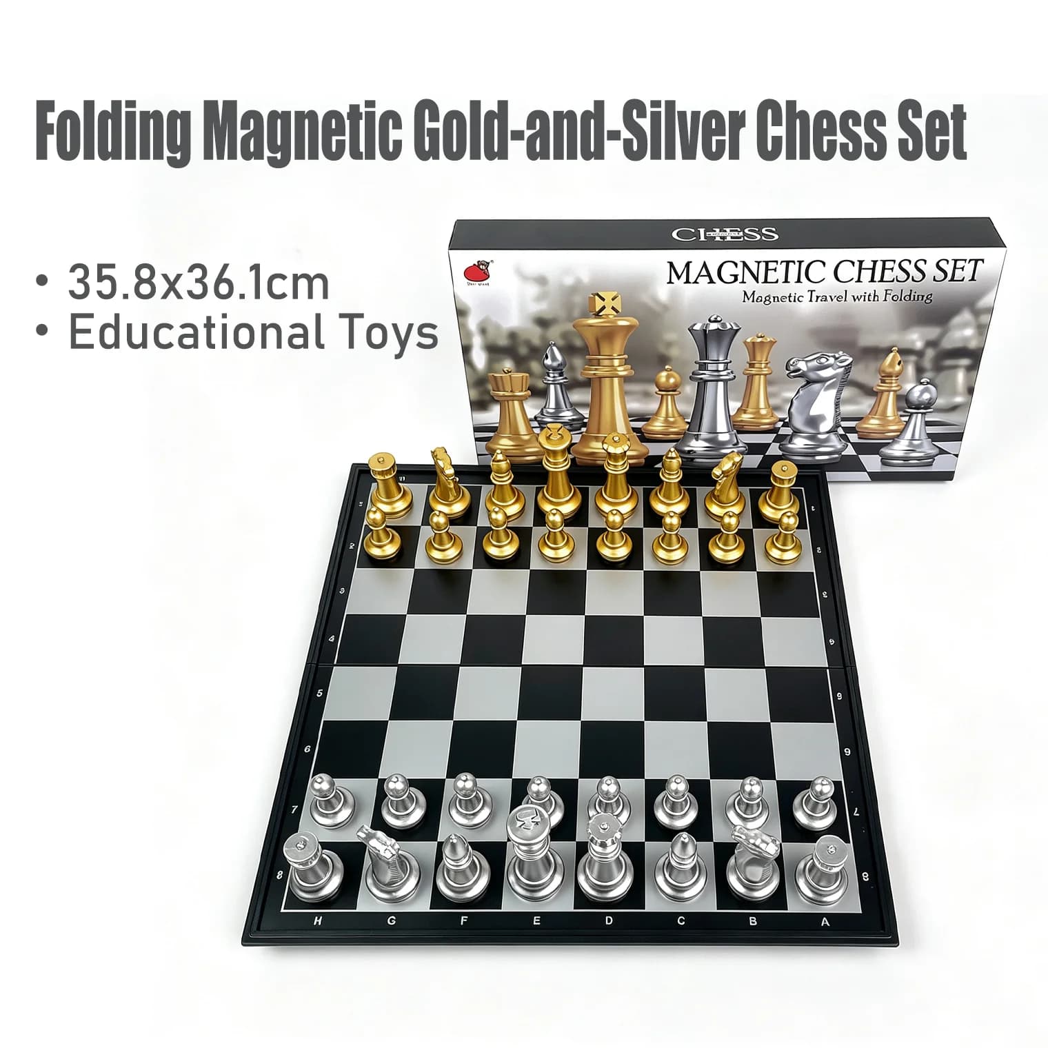 35.8x36.1cm Folding Magnetic Chess Set Gold Silver Board Game Educational Puzzle Toy Gift for Kids Adults