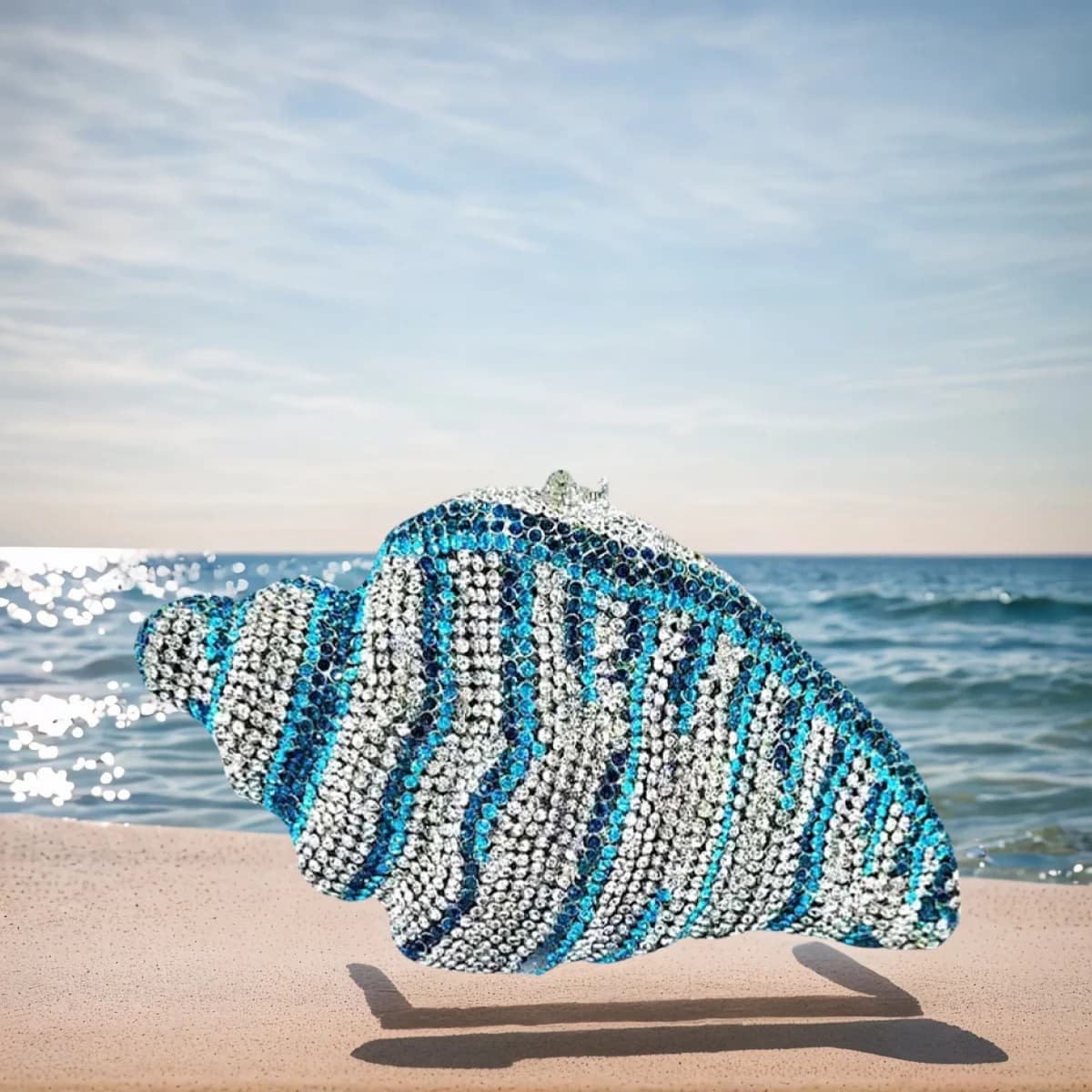 Borsa da sera da donna chic con strass a forma di conchiglia Borsa da spiaggia con pochette in cristallo glitterato per la festa di ballo