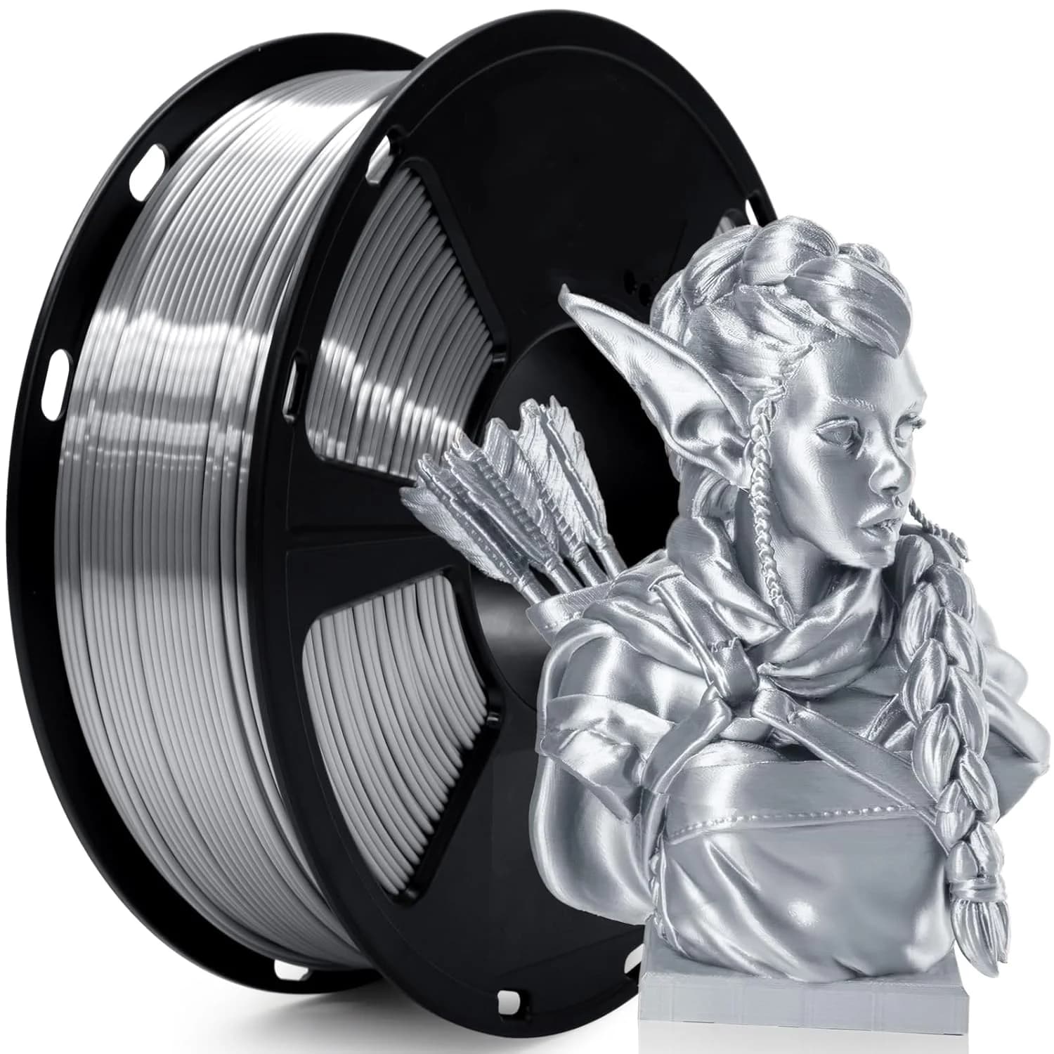 PLA Filament 1.75mm 3D Printer Filament with Shiny Surface, Shiny PLA Silk Filament 250g/500g Spool 3D Printing Filament,silver