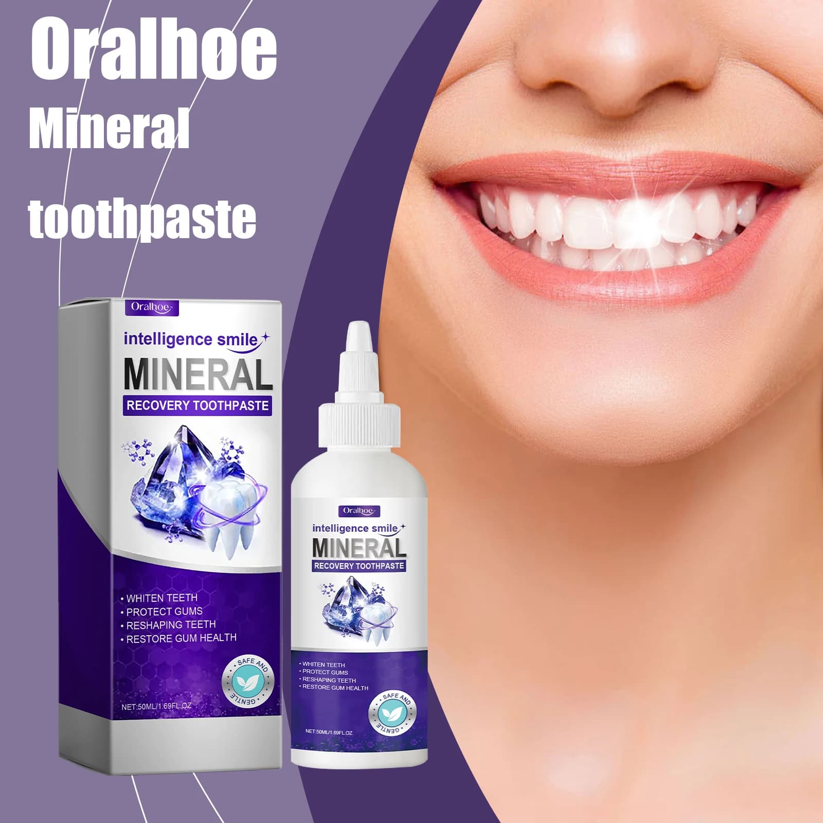 Oralhoe 50ml Teeth whitening Dentifricio Purple Repair gum care Daily cleaning Masks yellow freshener Dentifricio for oral hygiene