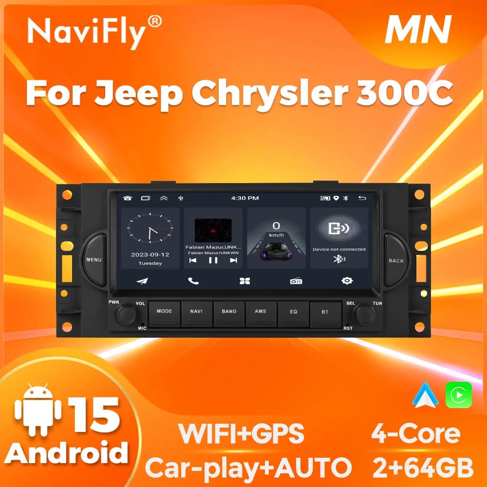 NaviFly Autoradio da 6,86 Pollici 2G-64G 4-Core con Carplay Wireless per Jeep Chrysler 300C, Navigatore GPS Android 15, Lettore Multimediale