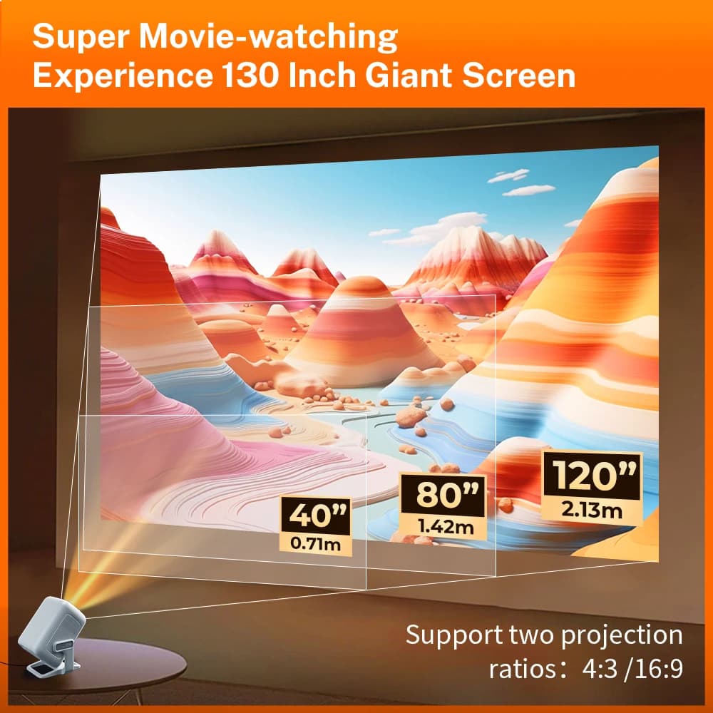 Mini Portable Android 14 Projector 1080P 4K Support, 5G WiFi6 BT5.4 Auto Keystone for Netflix YouTube Home Outdoor