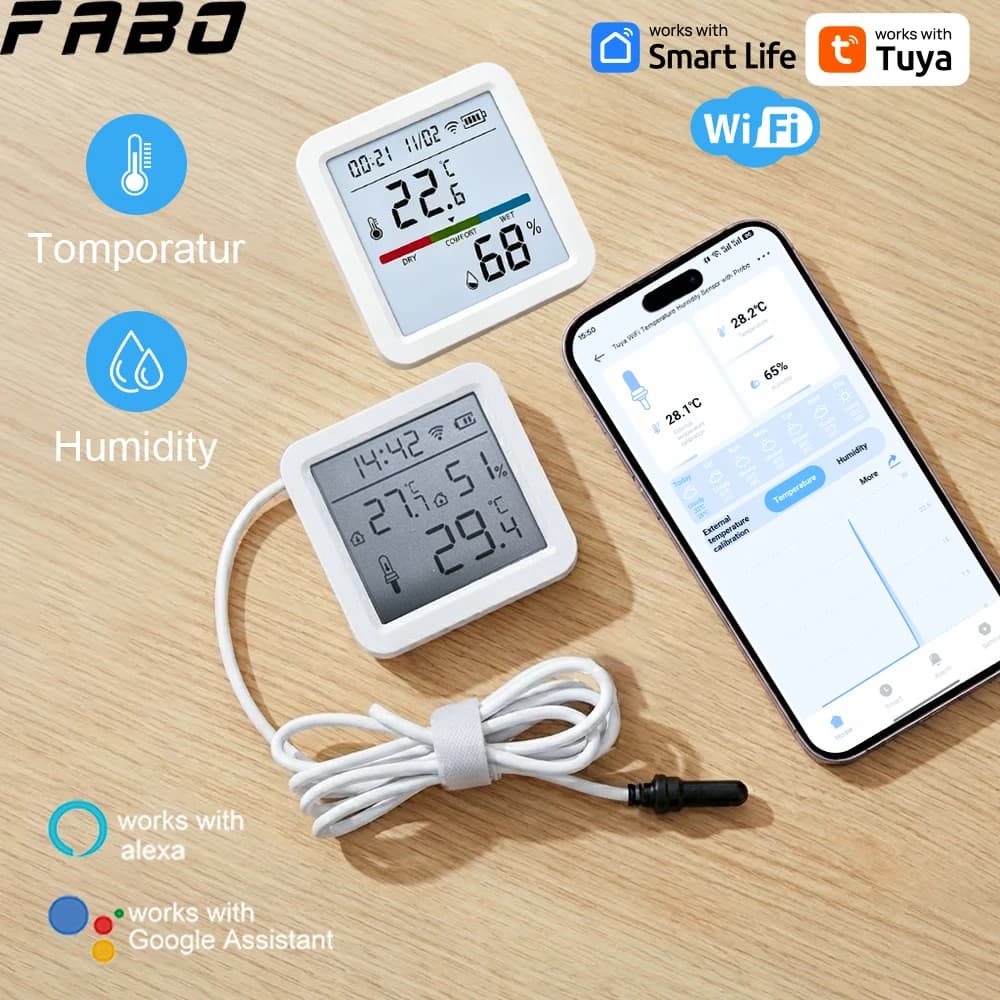 Nuovo Termo-Igrometro WiFi con Display, Misuratore Ambientale Intelligente Tuya con/senza Sonda Esterna, Visualizzazione Dati Remota tramite APP