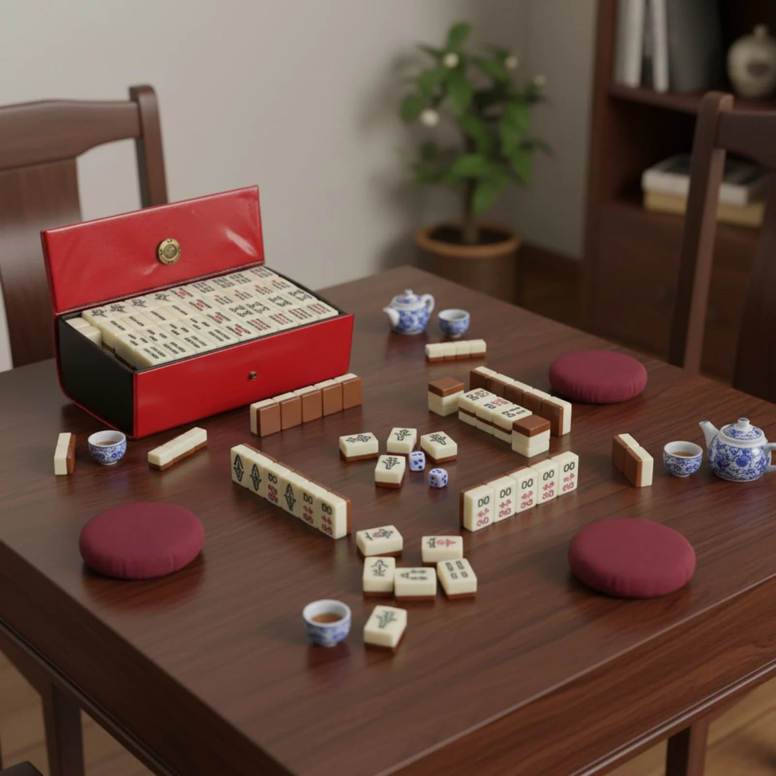 Set di Mahjong Tradizionale Cinese Portatile con 144 Tessere Numerate per Feste in Casa e Riunioni Familiari