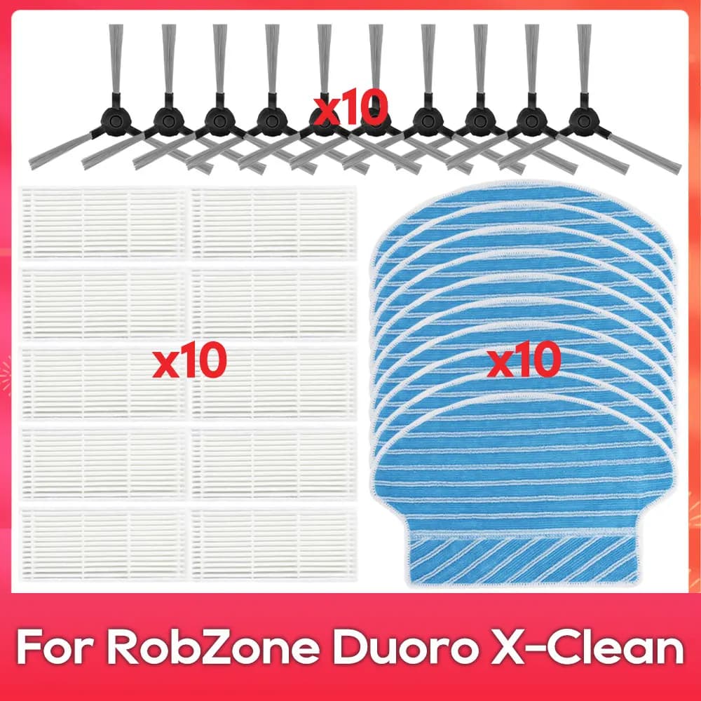 Compatibile con ( RobZone Duoro X-Clean ) Parti di ricambio per aspirapolvere robot: Spazzola laterale, Filtro HEPA, Panno per pulire, Mop, Straccio.