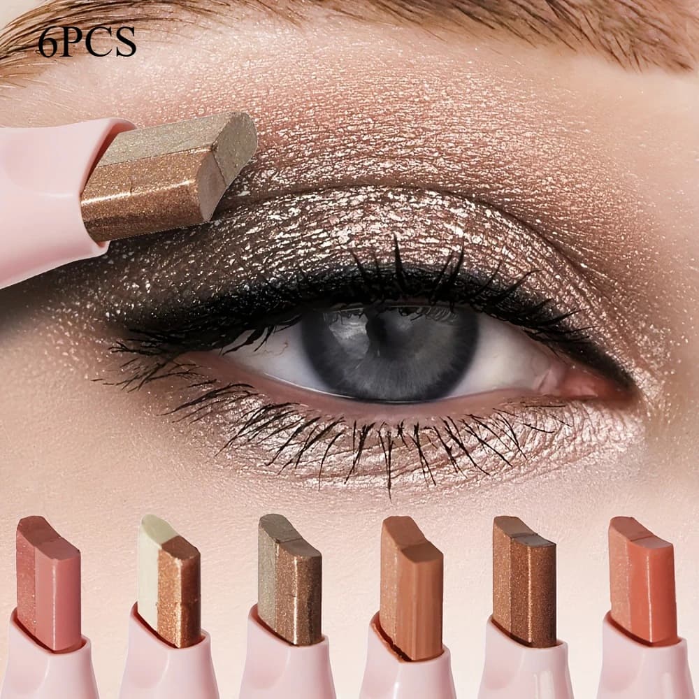 6 pieces/set of two-tone sparkling shade sticks, brush for two-tone metallic and sparkling lazy shadows, one s