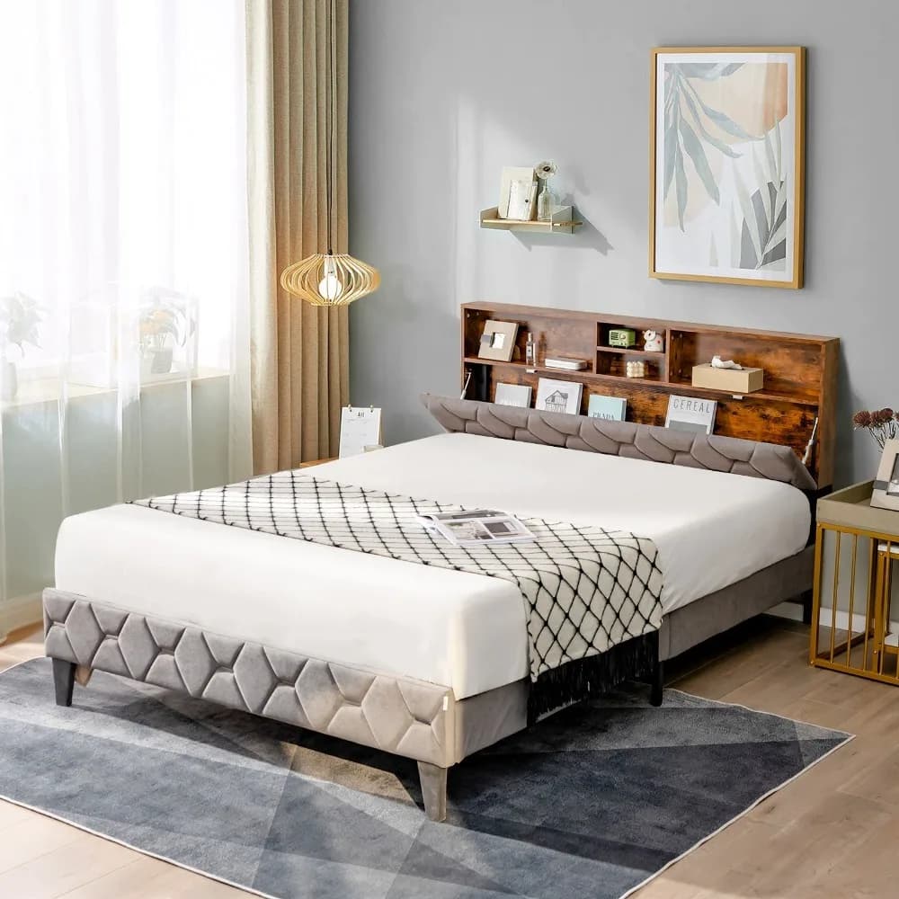 Base double bed padded with platform and headboard container