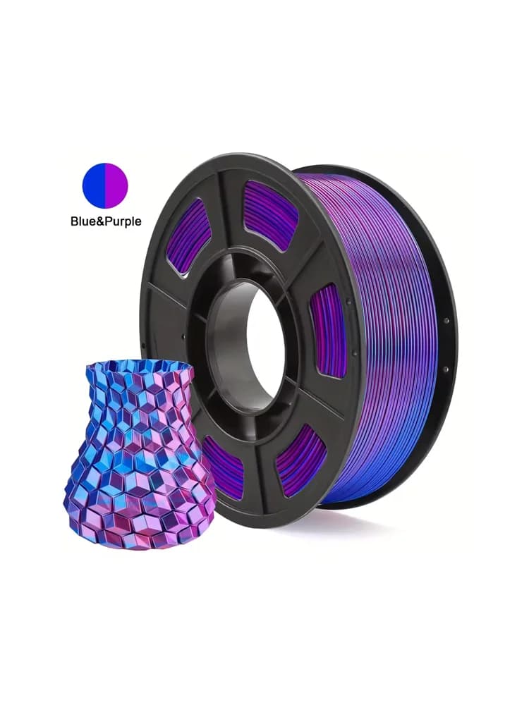 Filament PLA Silk 1.75mm, 3D Printer Filament to Double Construction Bicolor Blue Silk Purple, PLA with Color Change, 250g