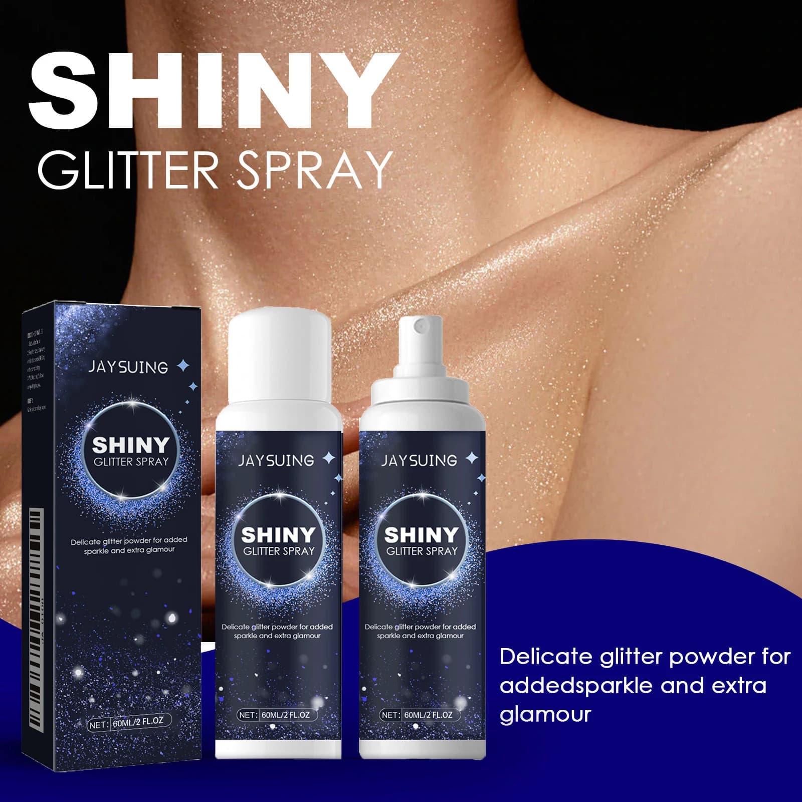 Spray Illuminante Jaysuing 60ml, Evidenziatore Corpo Portatile, Lucentezza Naturale Versatile, Facile da Applicare, Spray Glitter per Tutti i Tipi di Pelle