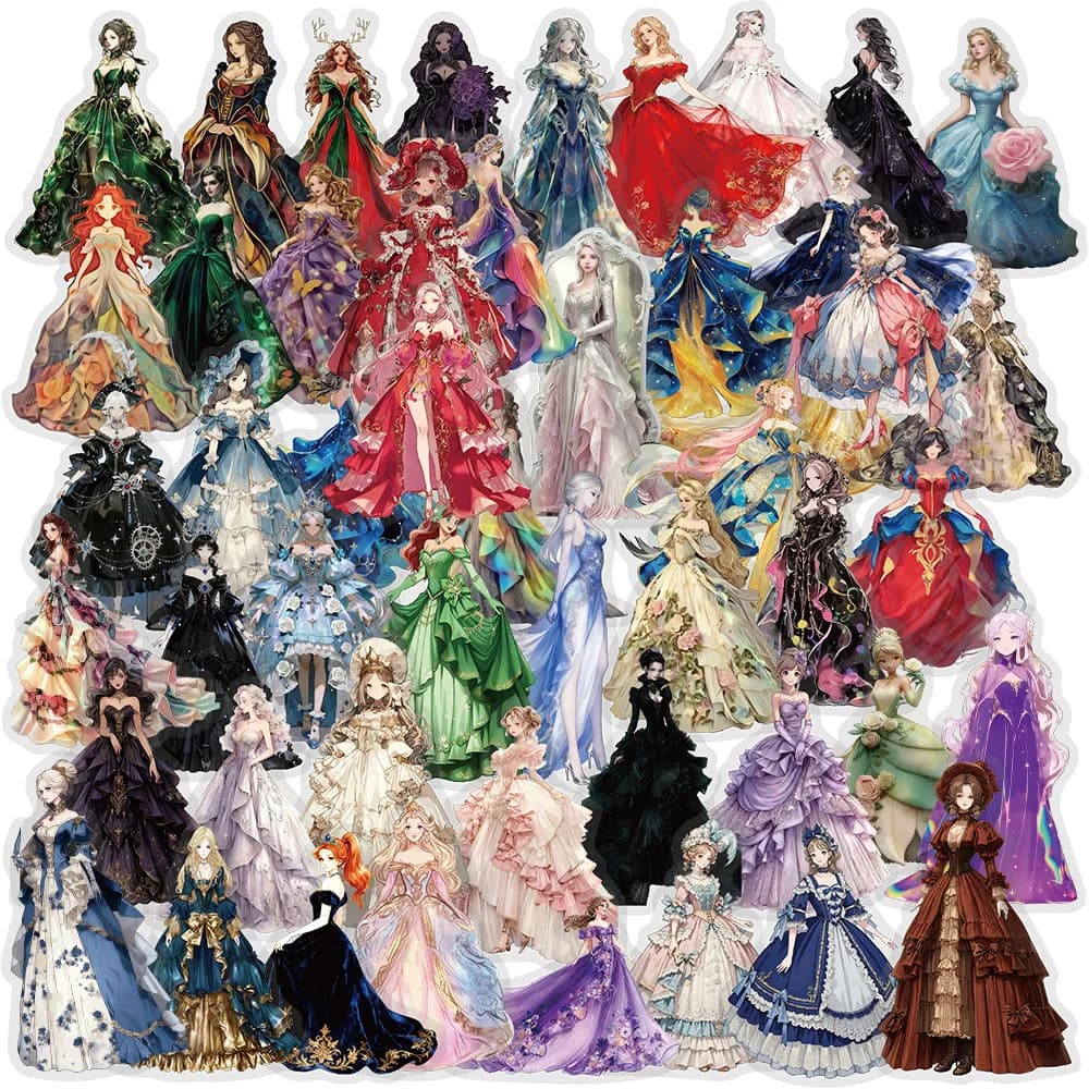 50 Pezzi Adesivi Serie Ragazza con Gonna Cartoon, Decorativi per Chitarra, Custodia Telefono, Fai-da-Te, Valigia, Laptop, Impermeabili