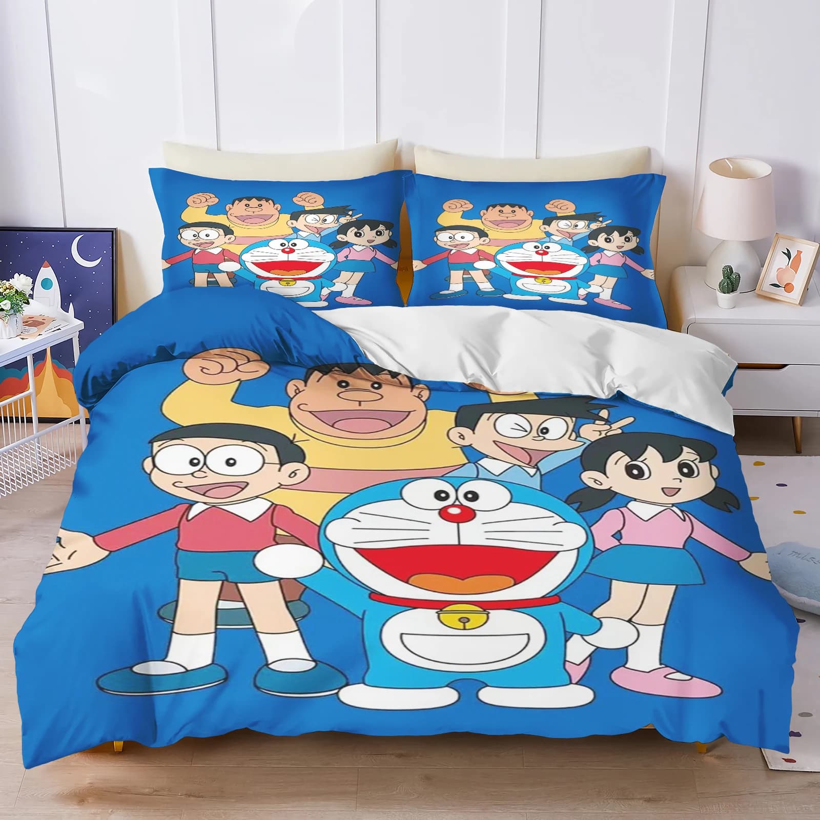 Pair of blue robot cartoon set pillowcase for home bed linen consular for children bedroom for adults