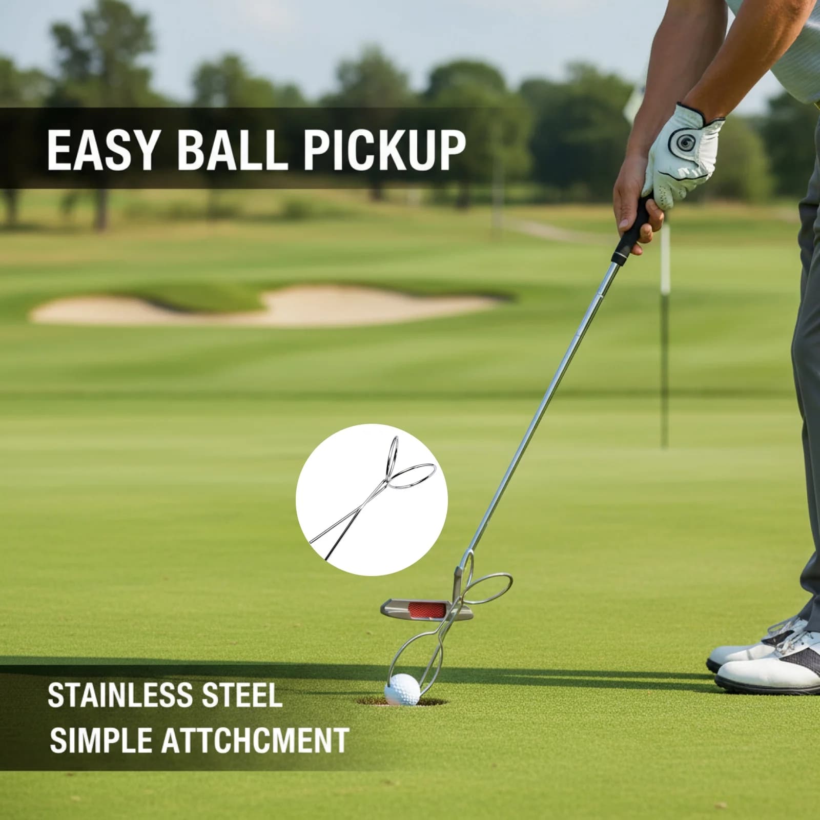 Golf Ball Retriever Tool Clamp Golfing Practice Accessories Practical Training Stainless Steel Backyard Catcher Pickup Tool