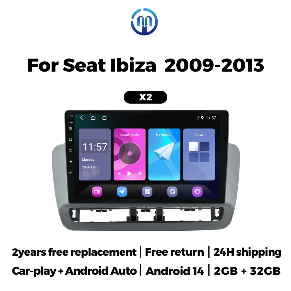 Autoradio Navifly per Seat Ibiza 2012 - 2015 Lettore video multimediale GPS BT WIFI Wireless CarPlay Android Auto Stereo No 2Din