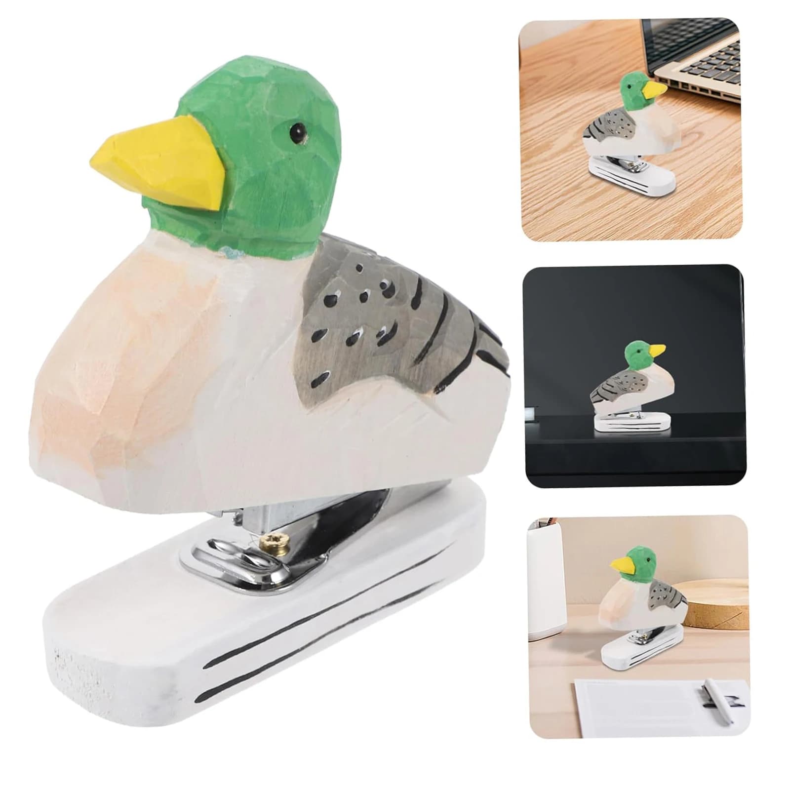 Cucitrice per animali in legno intagliata a mano Statua di animale Cucitrice per carta da scrivania Cucitrice per ufficio Figura per fornitura di cancelleria per l'aula degli studenti