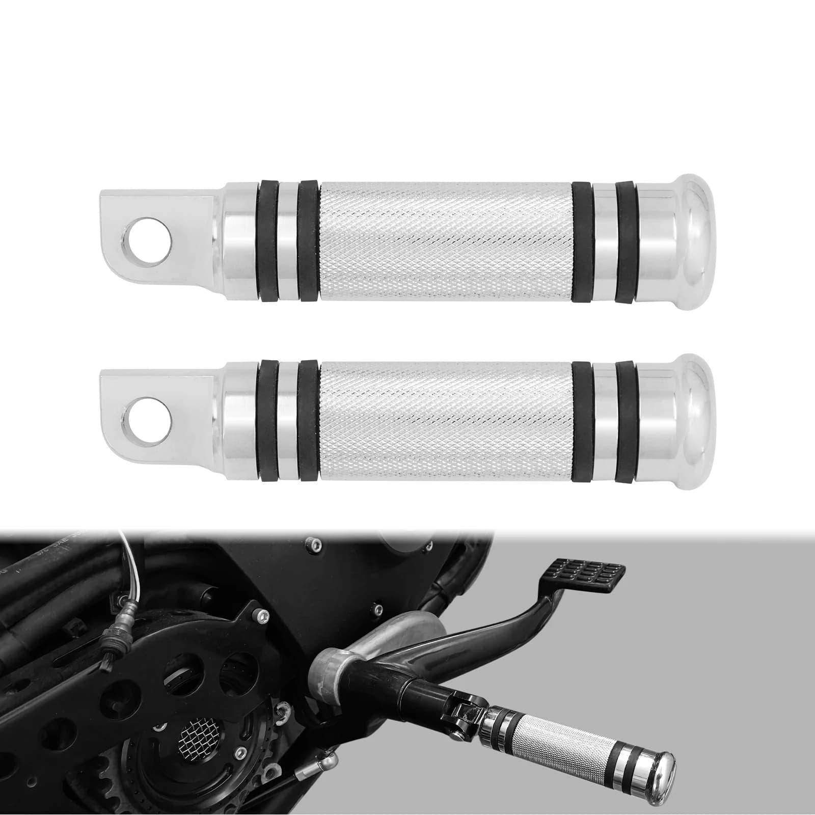 Coppia di Poggiapiedi Cromati CNC per Moto, Adatti per Modelli Touring, Sportster, Softail, Dyna, CVO
