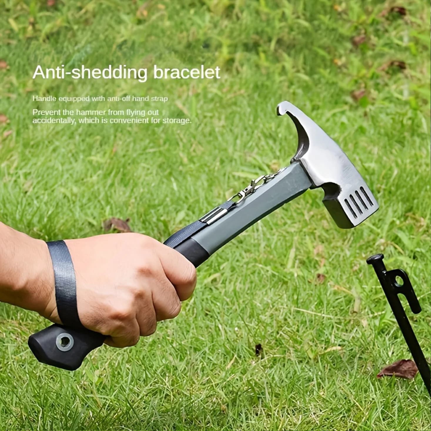 Martello da campeggio con strumento per rimuovere i picchetti della tenda - Martello multifunzionale in acciaio resistente da 10,8 pollici, impugnatura ergonomica in gomma