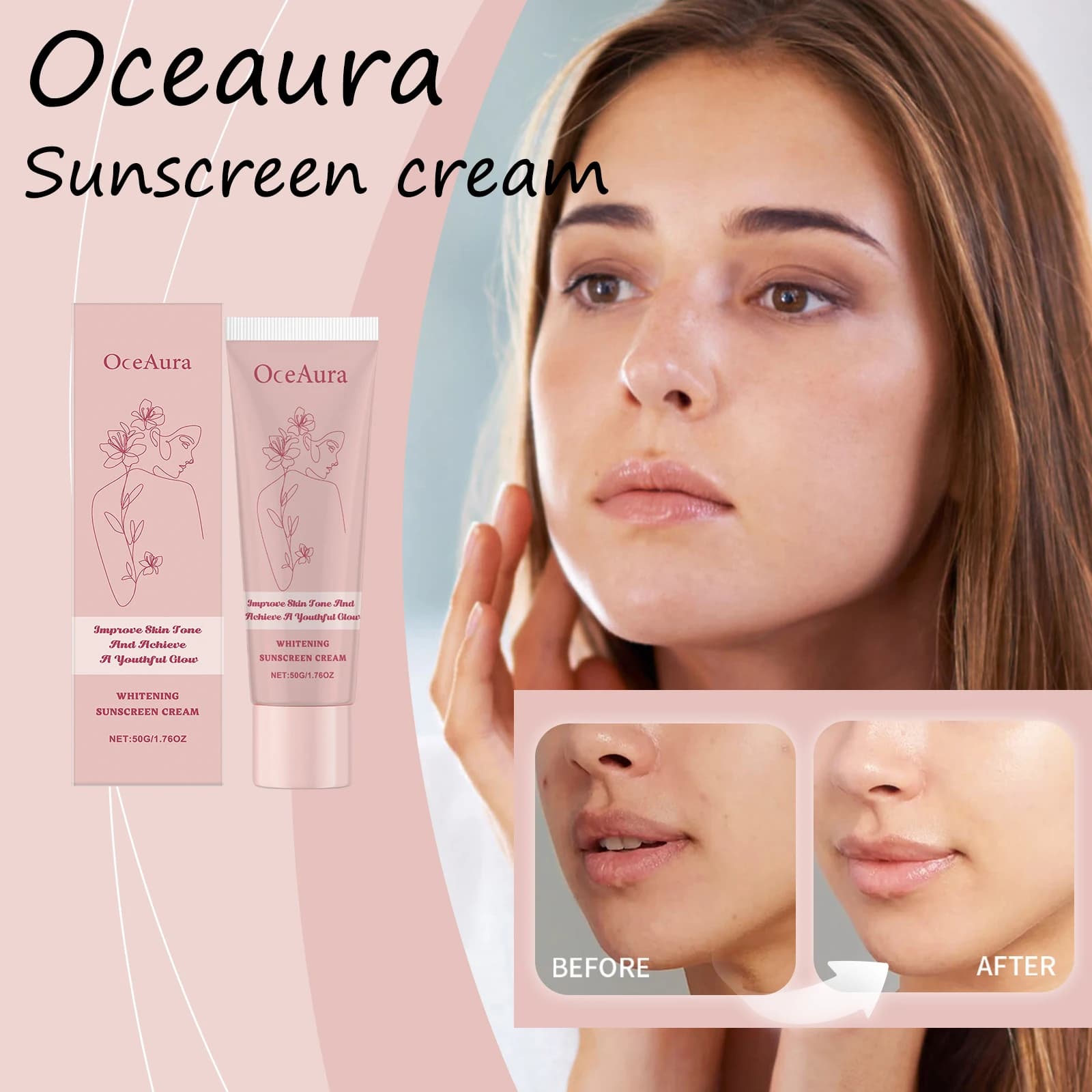 Oceaura Crema solare Crema solare idratante non grassa Proteggi la pelle Brillante Tono della pelle Crema solare levigante rinfrescante