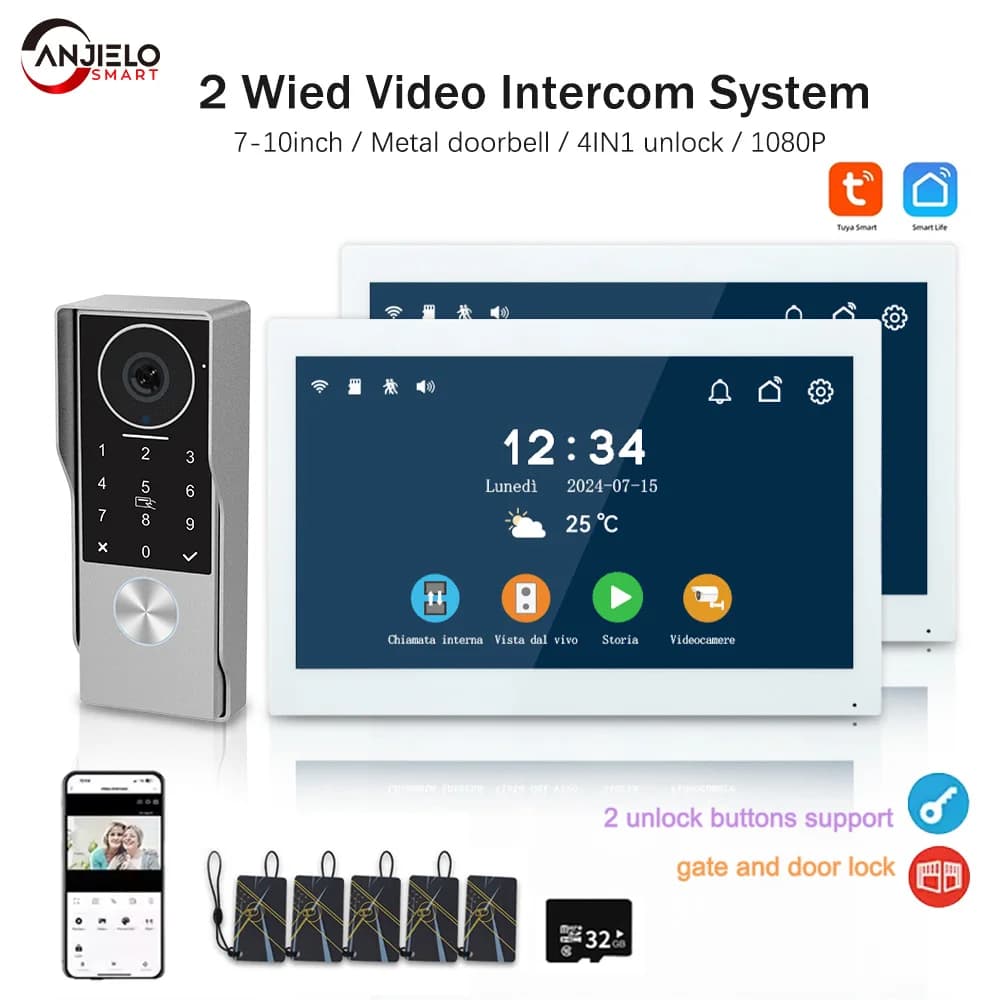ANJIELO Tuya Smart 1080P2 Filo Visiophone Campanello Videocitofono SistemaHome Citofono in metallo Supporto Telecamera IP Protezione di sicurezza