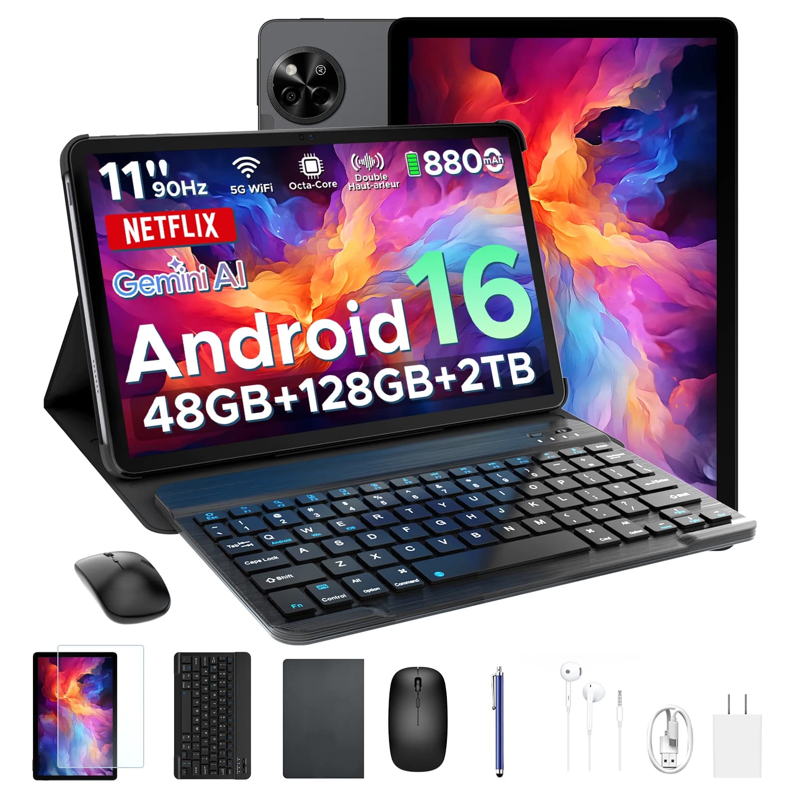 Tablet Aorlym P11 da 11 pollici Android 16, 11" 120Hz HD Gemini AI, 48GB RAM+128GB ROM, batteria da 8800mAh/18W, 13MP, WiFi5, Widevine L1, Pad PC