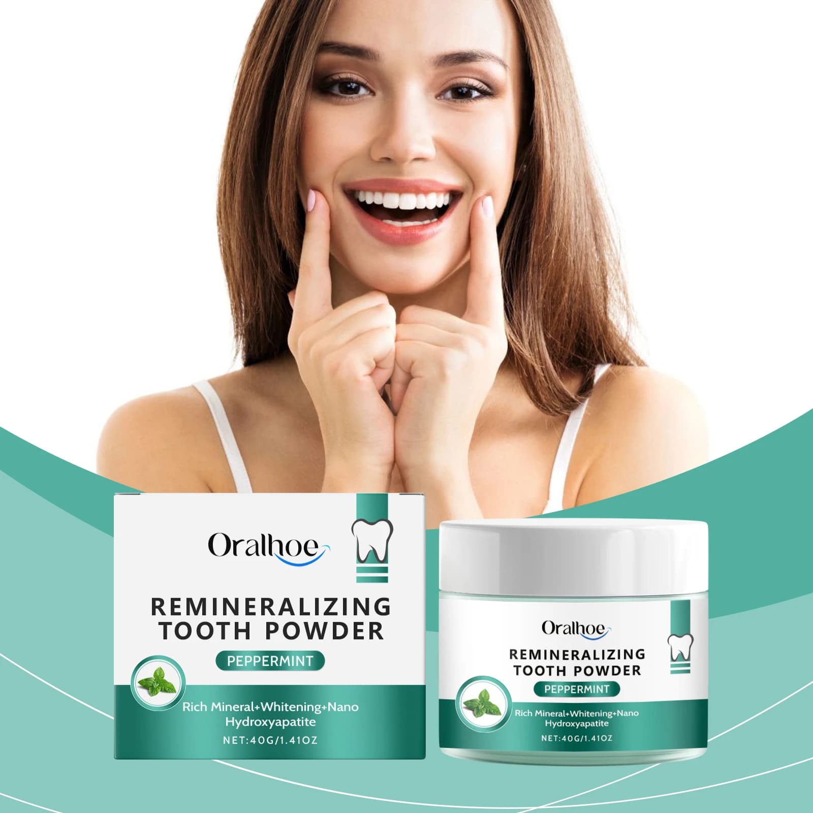 Oralhoe 40g Alito Fresco Denti Polvere Sapore di Menta Rimuovere Macchie di Placca Igiene Orale Pulito Giallo Sbiancamento Dei Denti Polvere Dentale