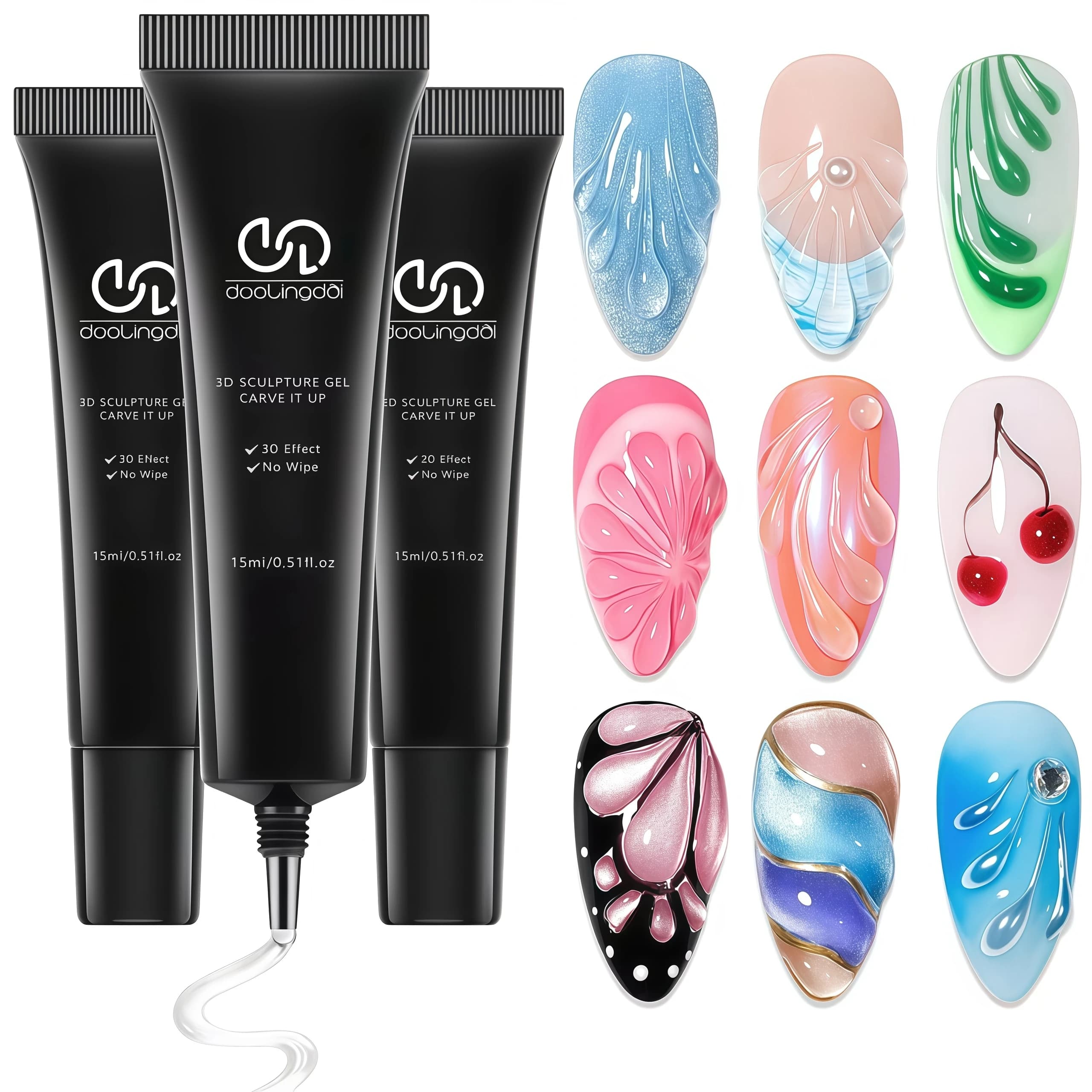 DOULINGDAI Gel Scultoreo 3D per Nail Art - 3 Pezzi Smalto Trasparente Senza Residui, Strass per Decorazioni Unghie e Gioielli in Diamante per Manicure