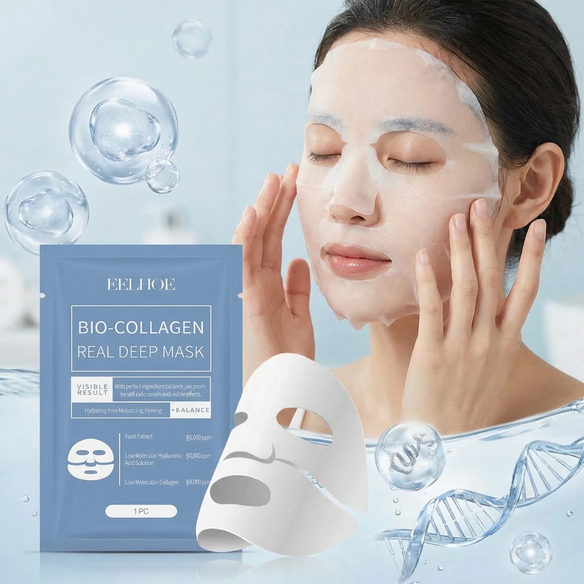 EELHOE Set of 4 Bio-Collagene Masks for Deep Hydration, Improvement of Skin Tone and Daily Care for Dry and Opaca Leather