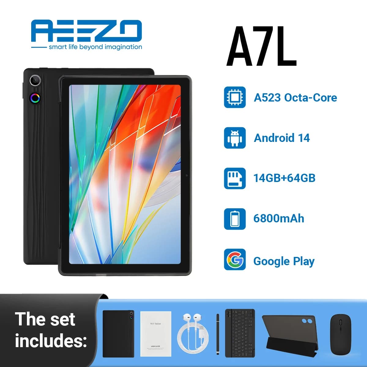 AEEZO A7L Tablet da 10,95 pollici Octa-Core 14 GB di RAM + 64 GB di ROM 6800 mAh Tablet PC con tastiera stilo Mouse Cuffie per lavoro studio