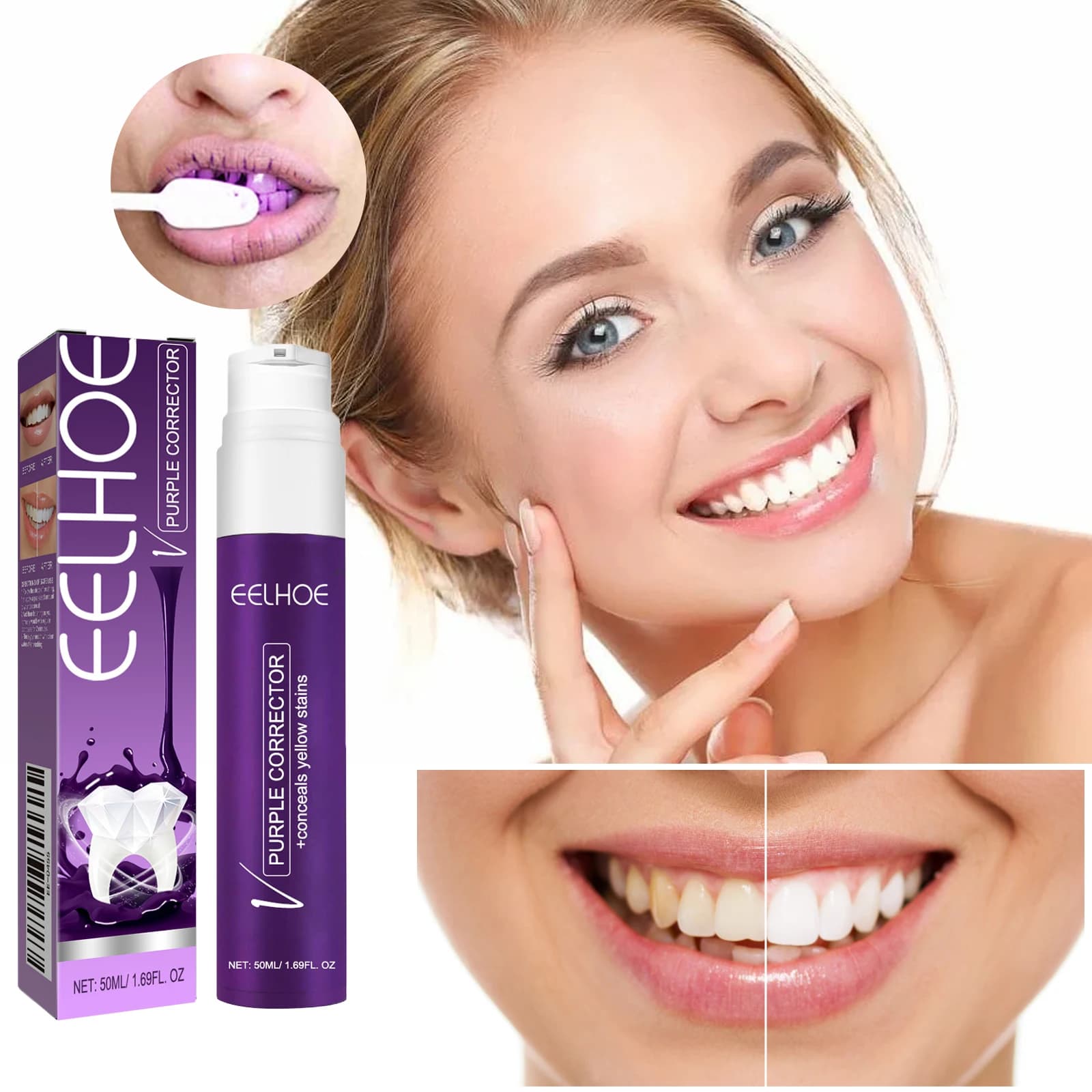 Dentifricio Viola V34 Whitening, Removes Yellow Macchie, Plate and Tartarus, Prevents Discoloration, Fresh Food, Care of the Magive