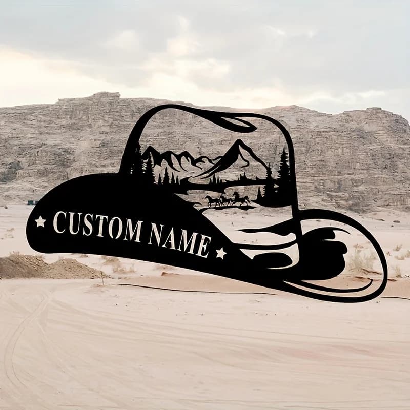 Western Style Metal Teaches, Custom Targa with Cowboy Name, Cowboy Hat with Horses, External Teach, Western Decoration, Cowgirl Decoration, Cowboy