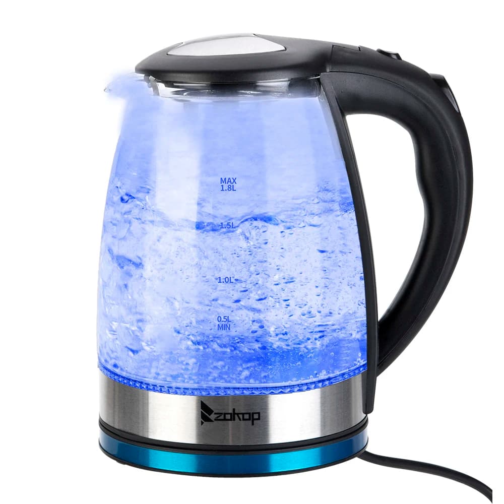 Bollitore elettrico 1.8L HD-1861-A 120V 1200W con filtro e coperchio interno in acciaio, vetro color arcobaleno