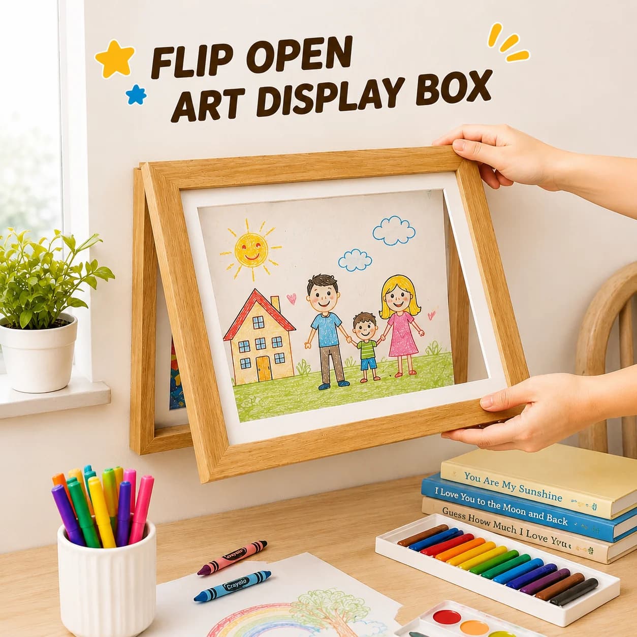 Artworks for Children A4 White Frame Wooden Paint Frames with acrylic front opening contains 150 pictures, children's art frames