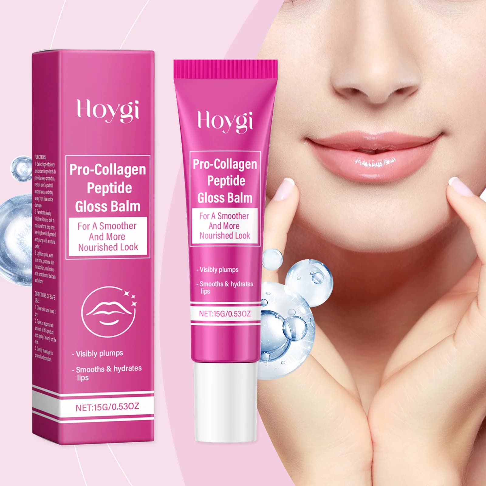Hoygi 15g Balsamo Labbra al Collagene Schiarente Rosa, Esfoliante, Nutriente, Idratante, Rimuove la Melanina, Volumizzante